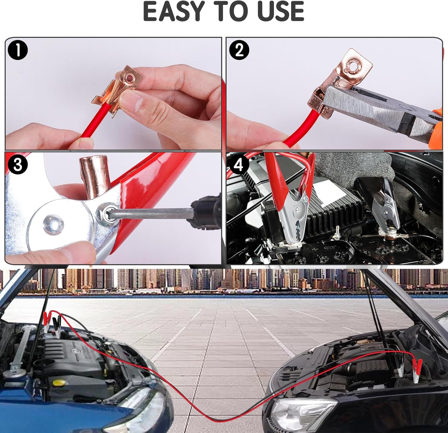 Jumper Cable Clamps Heavy Duty 4 Pcs, Battery Clamps 1100A Jumper Cable Ends 6 Inch Battery Charger Ends Alligator Clips Electrical for Replacement Under 0 AWG Wires 12V/24V by - Image 5