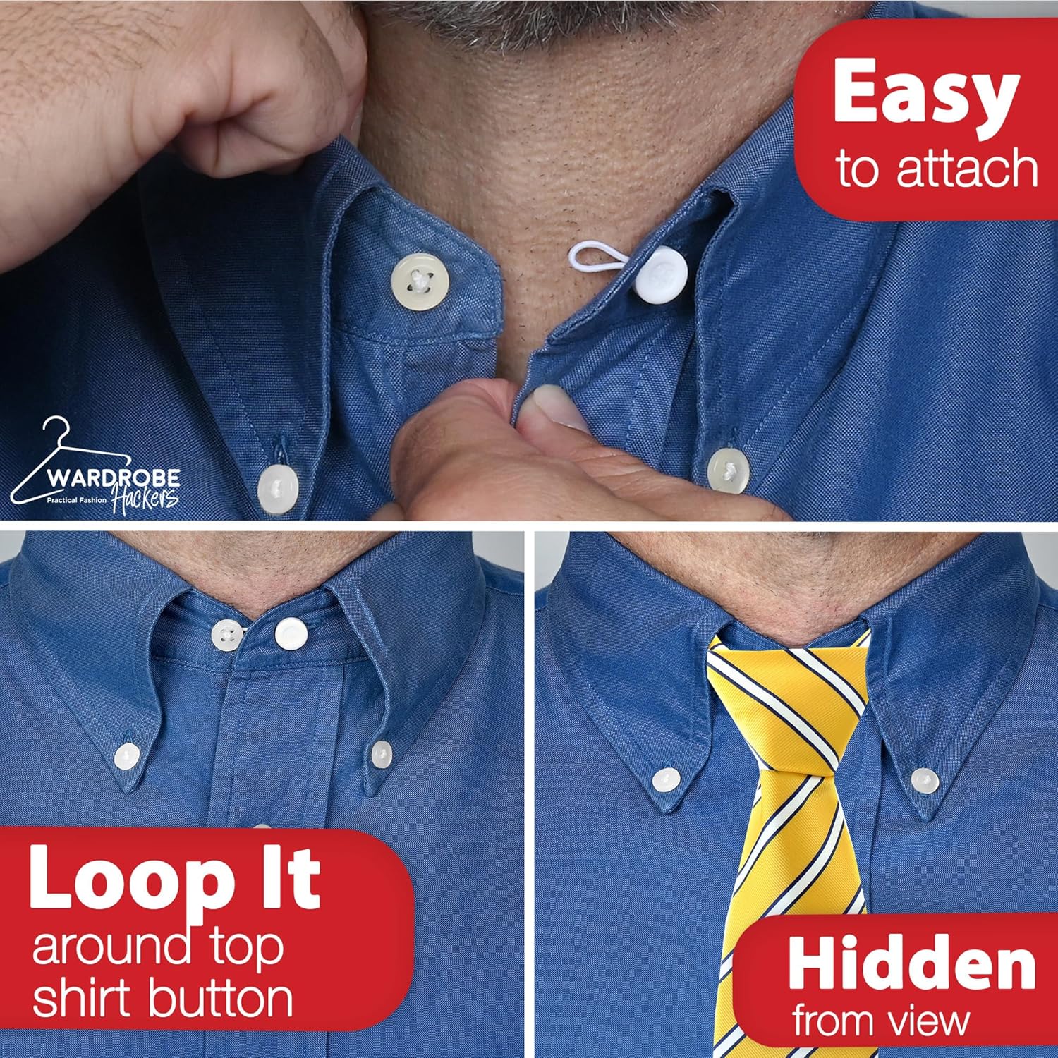 Collar Extenders for Mens Shirts Soft Elastic Expand Tight Neck Relief Dress Shirt Button Extensions - Image 5
