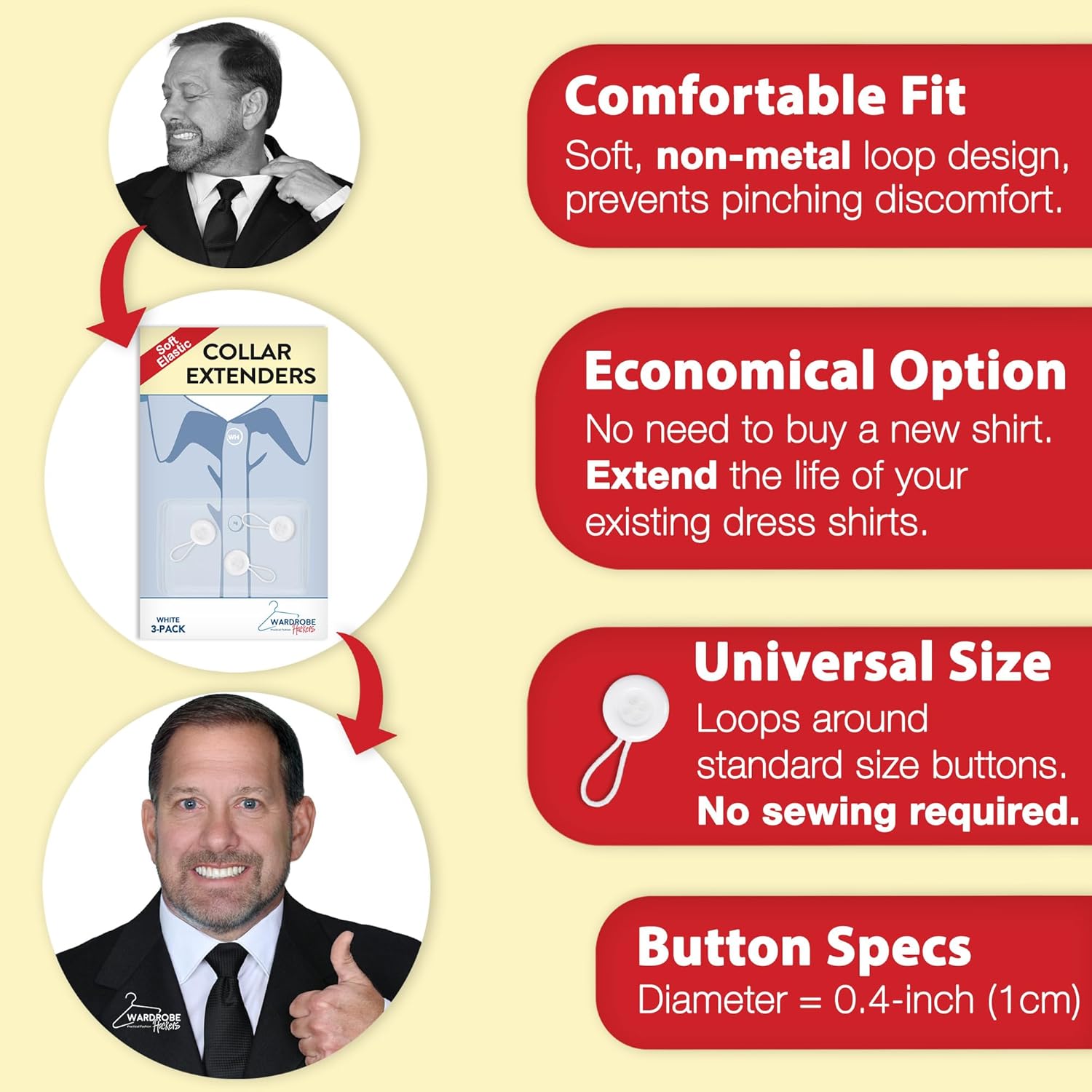 Collar Extenders for Mens Shirts Soft Elastic Expand Tight Neck Relief Dress Shirt Button Extensions - Image 6