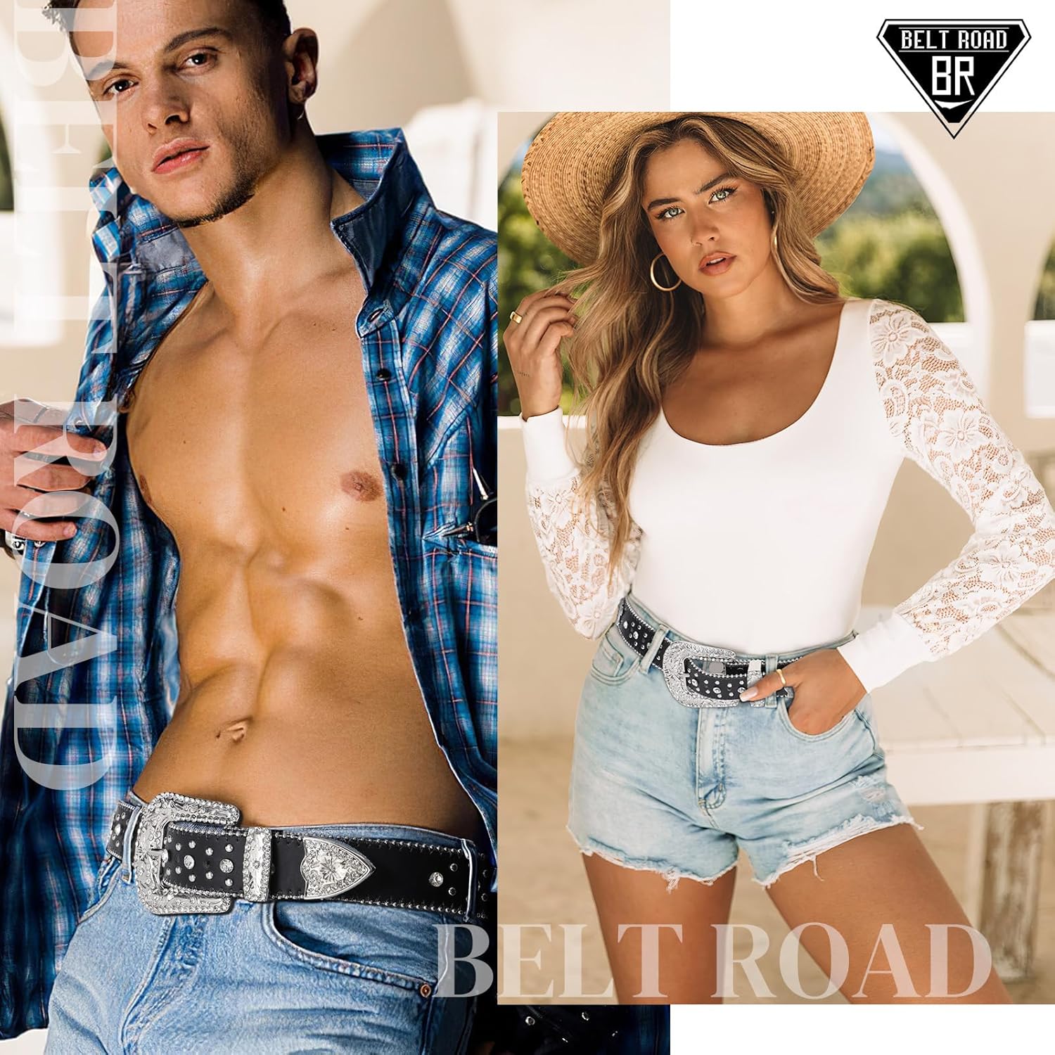 Rhinestone Belt for Men Women, Western Cowboy Cowgirl Belts Bling Leather Belt With Cross and Diamond for Jeans - Image 3