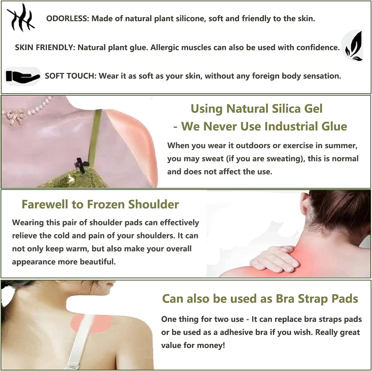 Silicone Shoulder Pads for Womens Clothing, Anti-Slip Shoulder Push-Up Pads Invisible Breathable Enhancer Reusable (2 Pairs (Transparent & Skin) - Image 4