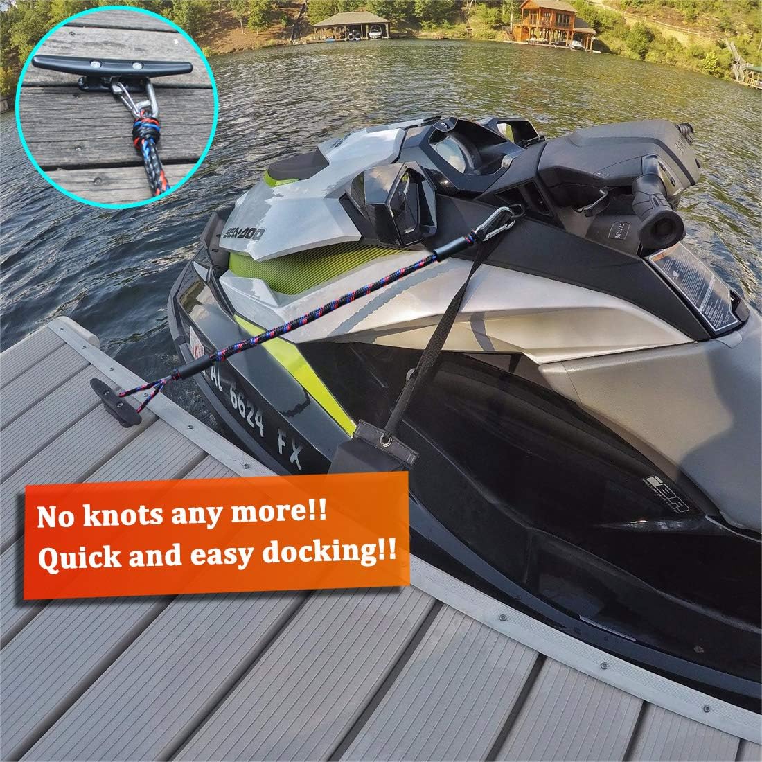 Boat Bungee Dock Lines with 316 Stainless Clips - Shock-Absorbing Jet Ski Dock Line, PWC Accessories, Boat Mooring Line/Tie Downs for Bass Boat, Fishing Pontoon, Dinghy - 4Feet - Image 4