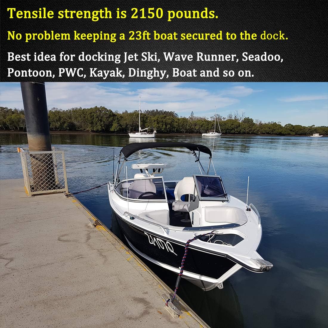 Boat Bungee Dock Lines with 316 Stainless Clips - Shock-Absorbing Jet Ski Dock Line, PWC Accessories, Boat Mooring Line/Tie Downs for Bass Boat, Fishing Pontoon, Dinghy - 4Feet - Image 6