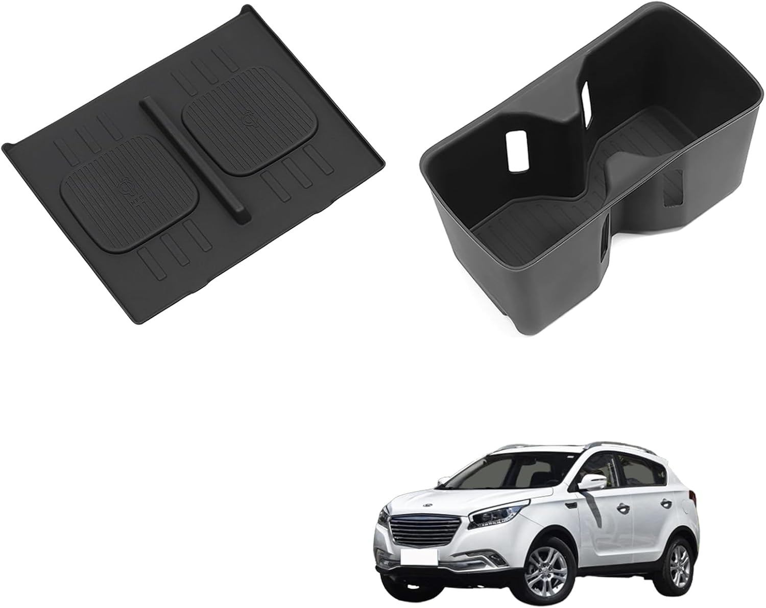 for 2024 2025 2026 Hyundai Santa Fe Not for Hyundai Tucson Center Console Silicone Water Cup Holder Insert with Wireless Charging Pad Protector 2PCS Black for Santa Fe Accessories - Image 1