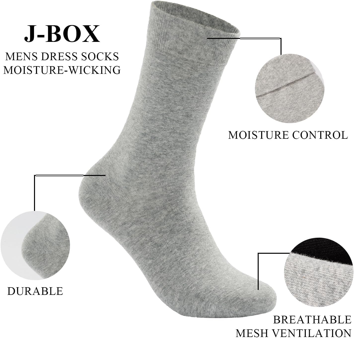 Men's Dress Socks 6 pairs Black Cotton Crew Socks, Anti-Odor&Breathable for Business/Casual, Size 6-15 - Image 2