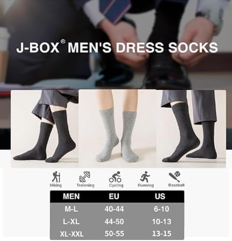 Men's Dress Socks 6 pairs Black Cotton Crew Socks, Anti-Odor&Breathable for Business/Casual, Size 6-15 - Image 6