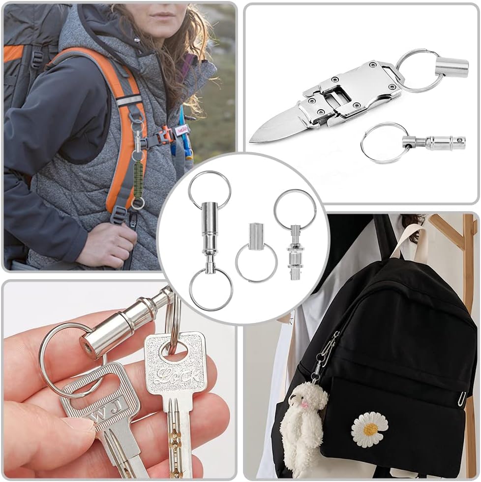 3 Pack Quick Release Detachable Keychain Dual Pull Apart Key Chain Spring Split Snap Separate Double Key Ring Lock Valet Keys Flashlights DIY Crafts Accessories - Image 3
