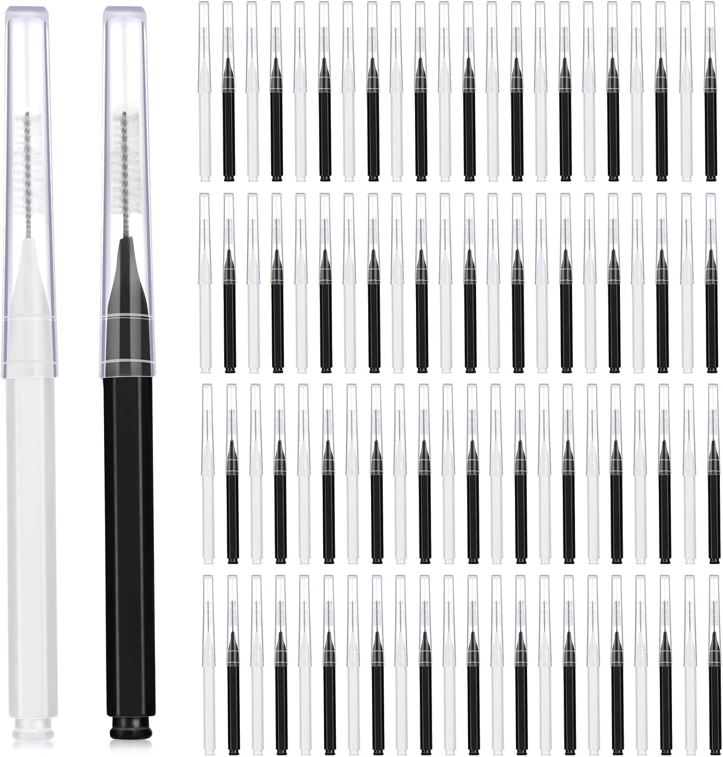 100 Pieces Braces Brush for Cleaner Interdental Brush Toothpick Dental Tooth Flossing Head Oral Dental Hygiene Flosser Toothpick Cleaners Tooth Cleaning Tool (Black, White) - Image 1
