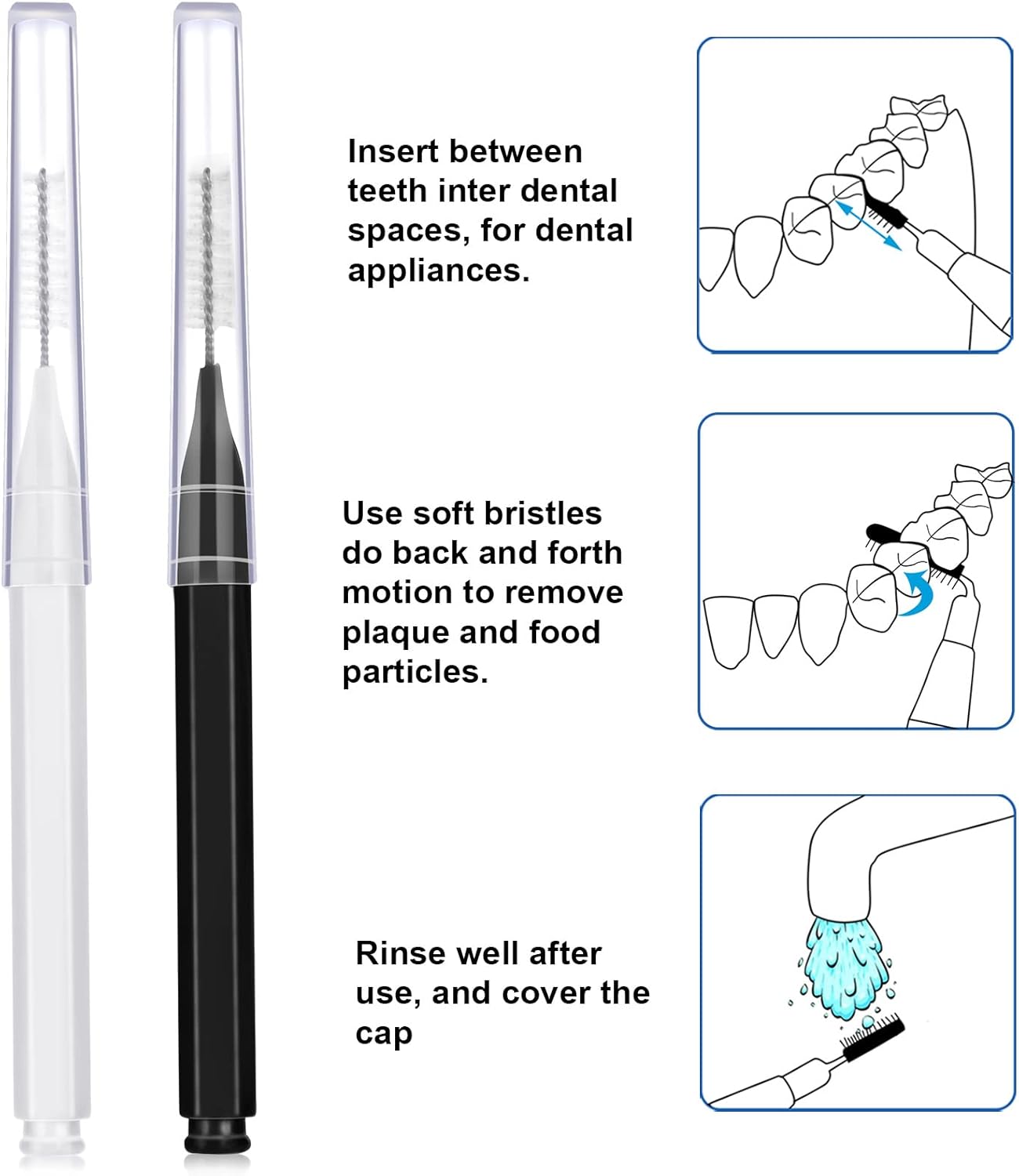 100 Pieces Braces Brush for Cleaner Interdental Brush Toothpick Dental Tooth Flossing Head Oral Dental Hygiene Flosser Toothpick Cleaners Tooth Cleaning Tool (Black, White) - Image 3