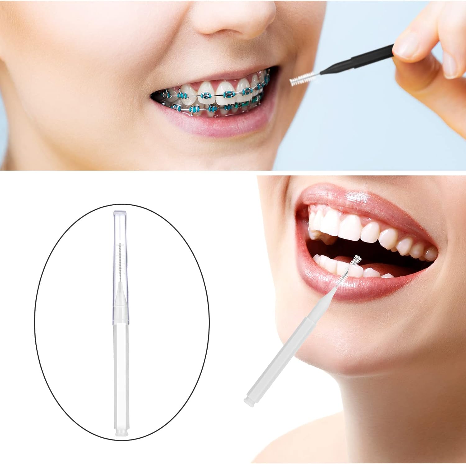 100 Pieces Braces Brush for Cleaner Interdental Brush Toothpick Dental Tooth Flossing Head Oral Dental Hygiene Flosser Toothpick Cleaners Tooth Cleaning Tool (Black, White) - Image 5