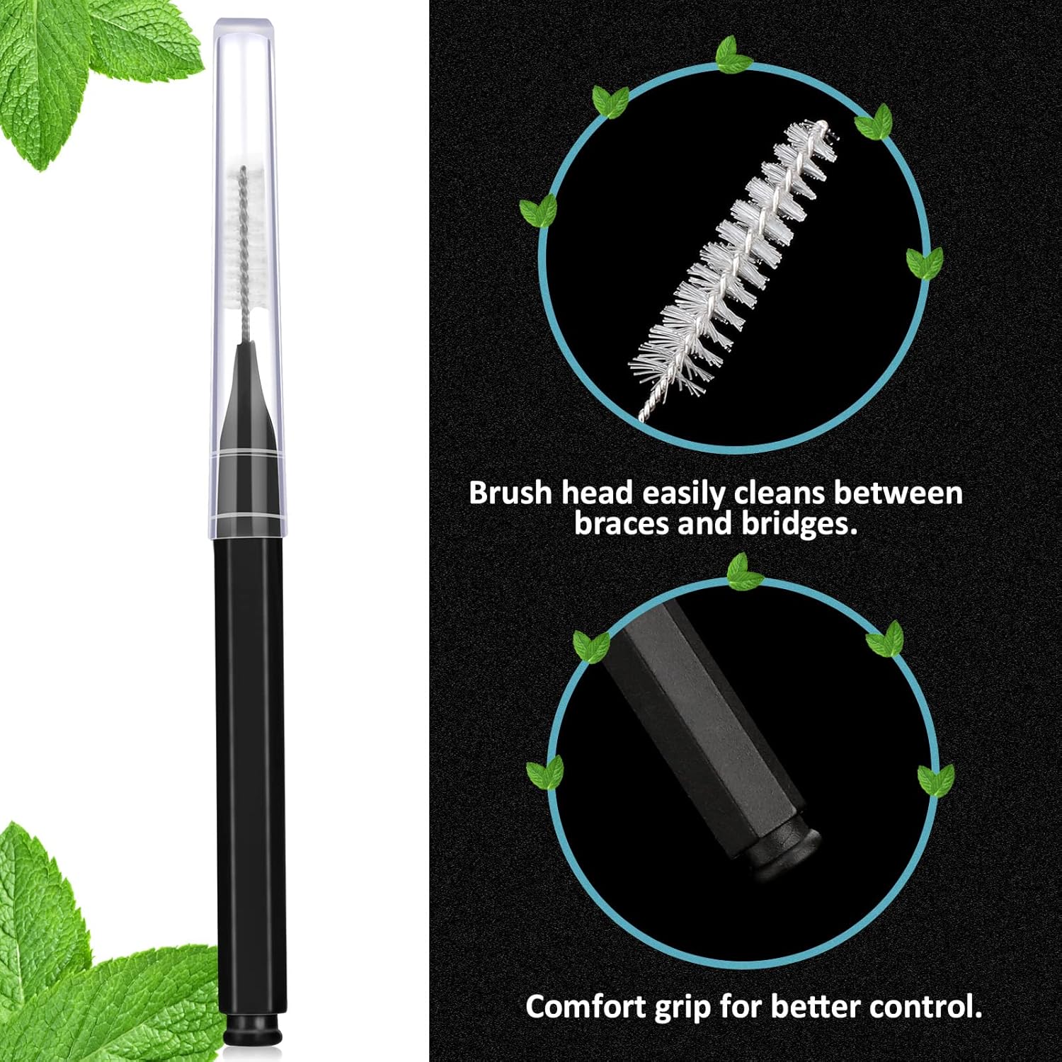 100 Pieces Braces Brush for Cleaner Interdental Brush Toothpick Dental Tooth Flossing Head Oral Dental Hygiene Flosser Toothpick Cleaners Tooth Cleaning Tool (Black, White) - Image 6