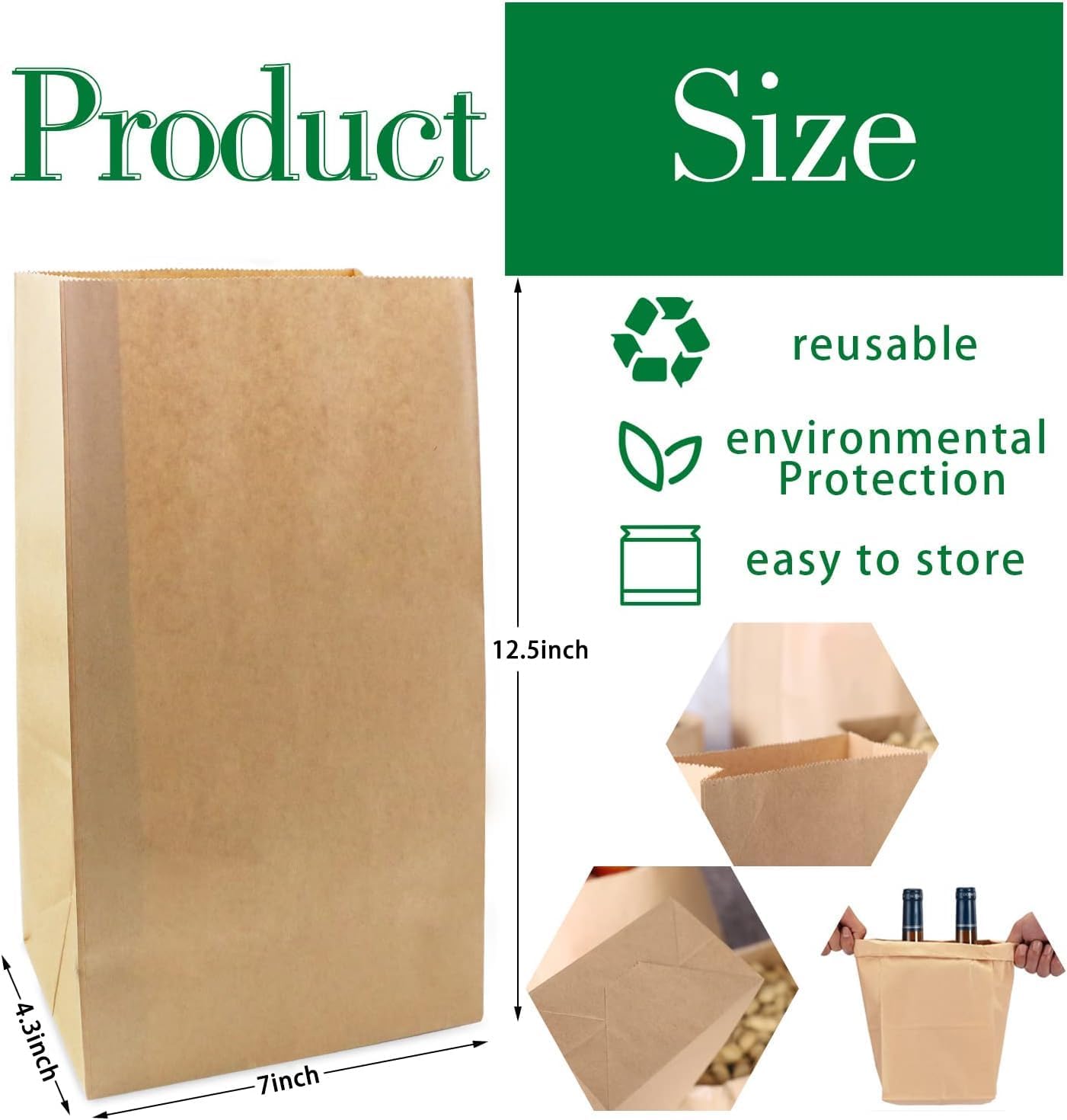 50 Pack 12 Lb Brown Paper Lunch Bags, 12.5