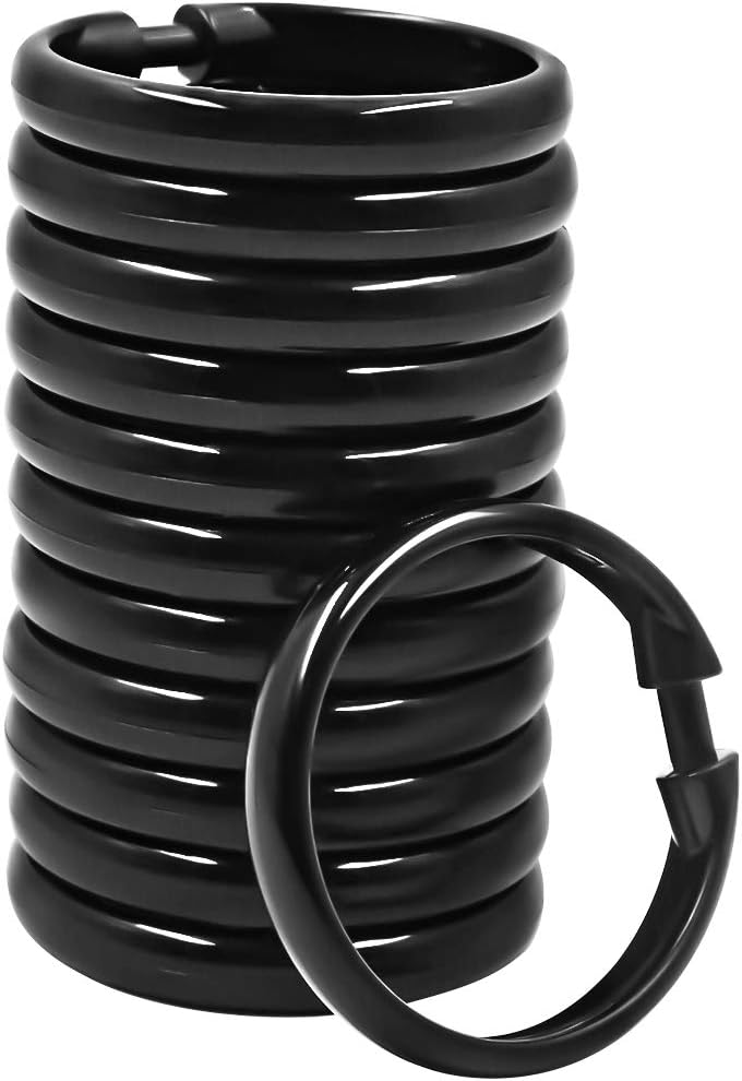 Shower Curtain Rings-12 Pack- Plastic Shower Curtain Hooks O-Shaped Rings Hook Glide Easily on Bathroom Shower Rod(Black) - Image 1