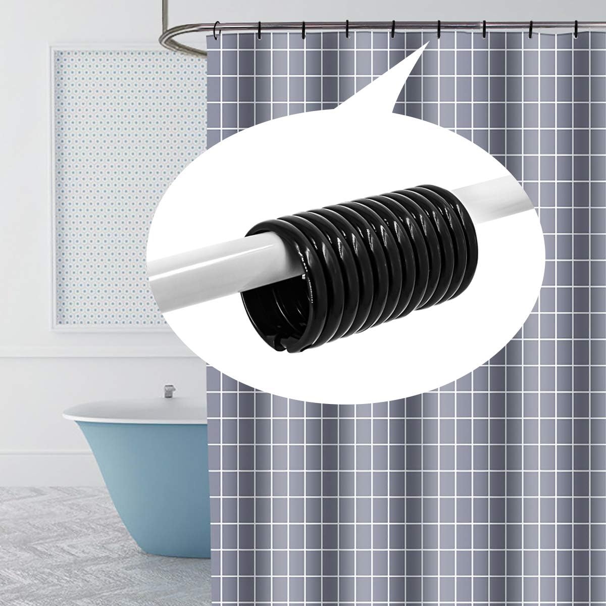 Shower Curtain Rings-12 Pack- Plastic Shower Curtain Hooks O-Shaped Rings Hook Glide Easily on Bathroom Shower Rod(Black) - Image 6