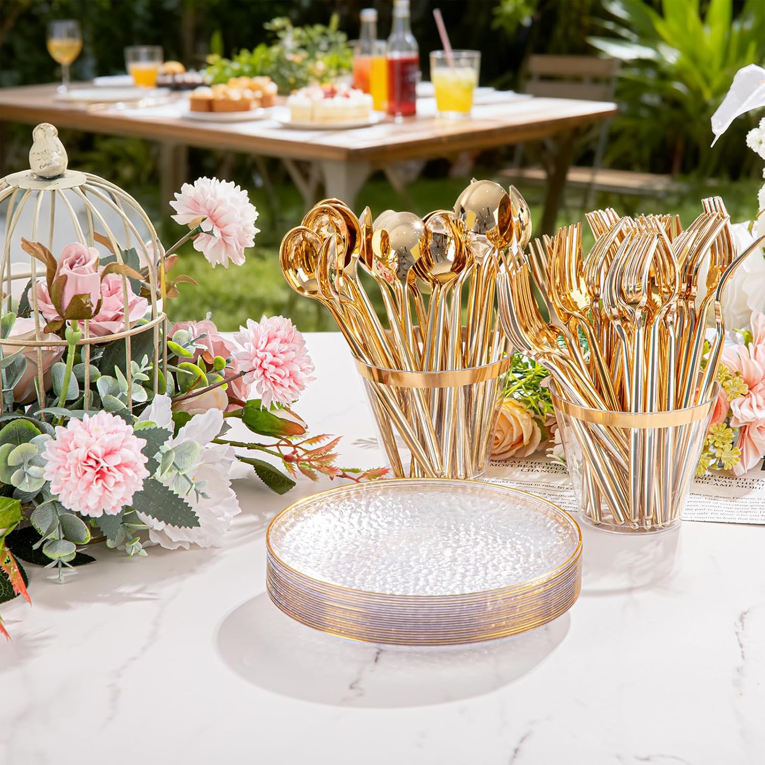 100 Pack Clear Gold Plastic Dessert Plates, 6Inch Clear Gold Small Appetizer Plates With Hammered, Heavy Duty Disposable Salad Plate, Elegant Cake Platos for Wedding, Birthday, Teatime - Image 5