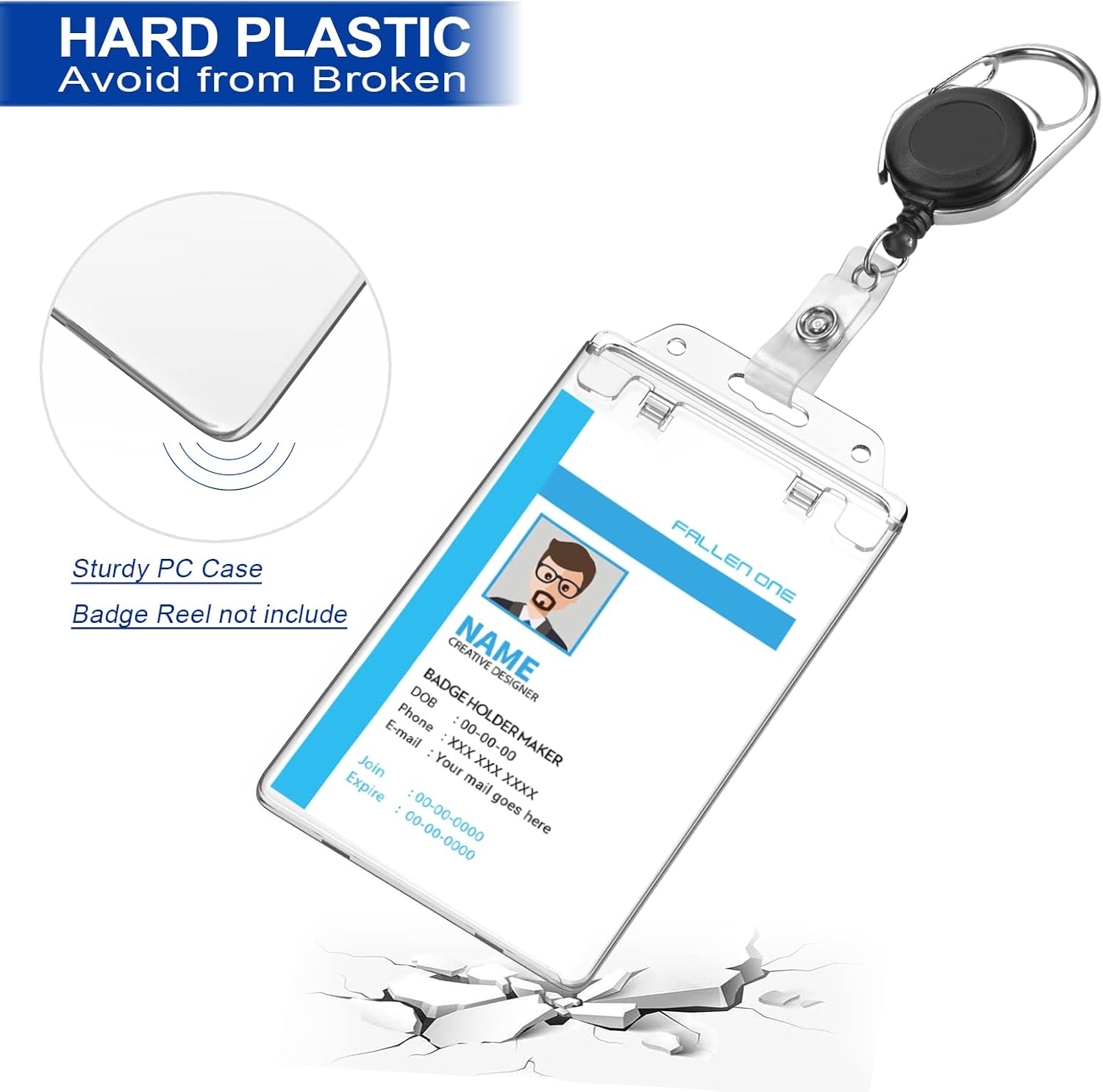 2 Pack Clear ID Badge Holder for Lanyard Hard Plastic ID Card Holder by , Permanent Locking, Vertical, Heavy Duty - Image 5