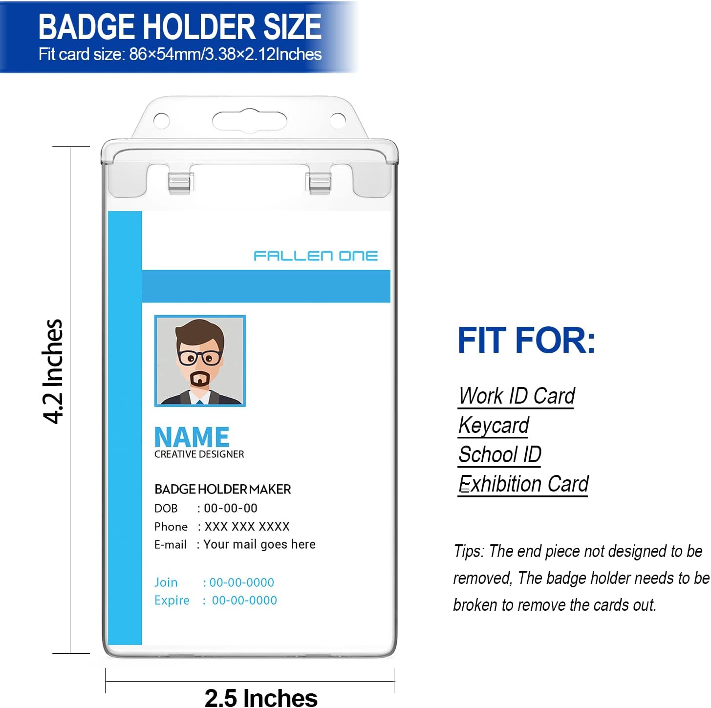 Clear ID Badge Holder Hard Plastic ID Holder for Lanyard by , Permanent Locking, Vertical, 10 Pack - Image 4