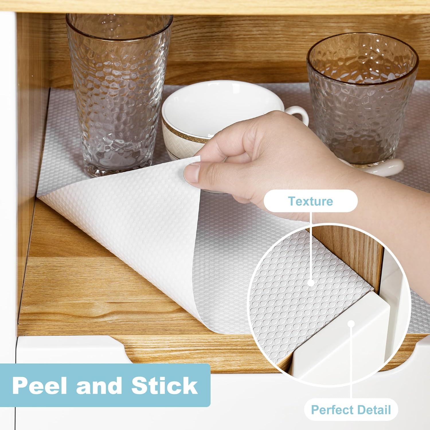 Cabinet Shelf Liner Peel and Stick: Self Adhesive Cabinets Paper - 15.7 in x 12 FT Non-Slip White Drawers Liners - Easy to Cut, Removable,  Cupboard Liner for Pantry Shelves, Countertops - Image 2