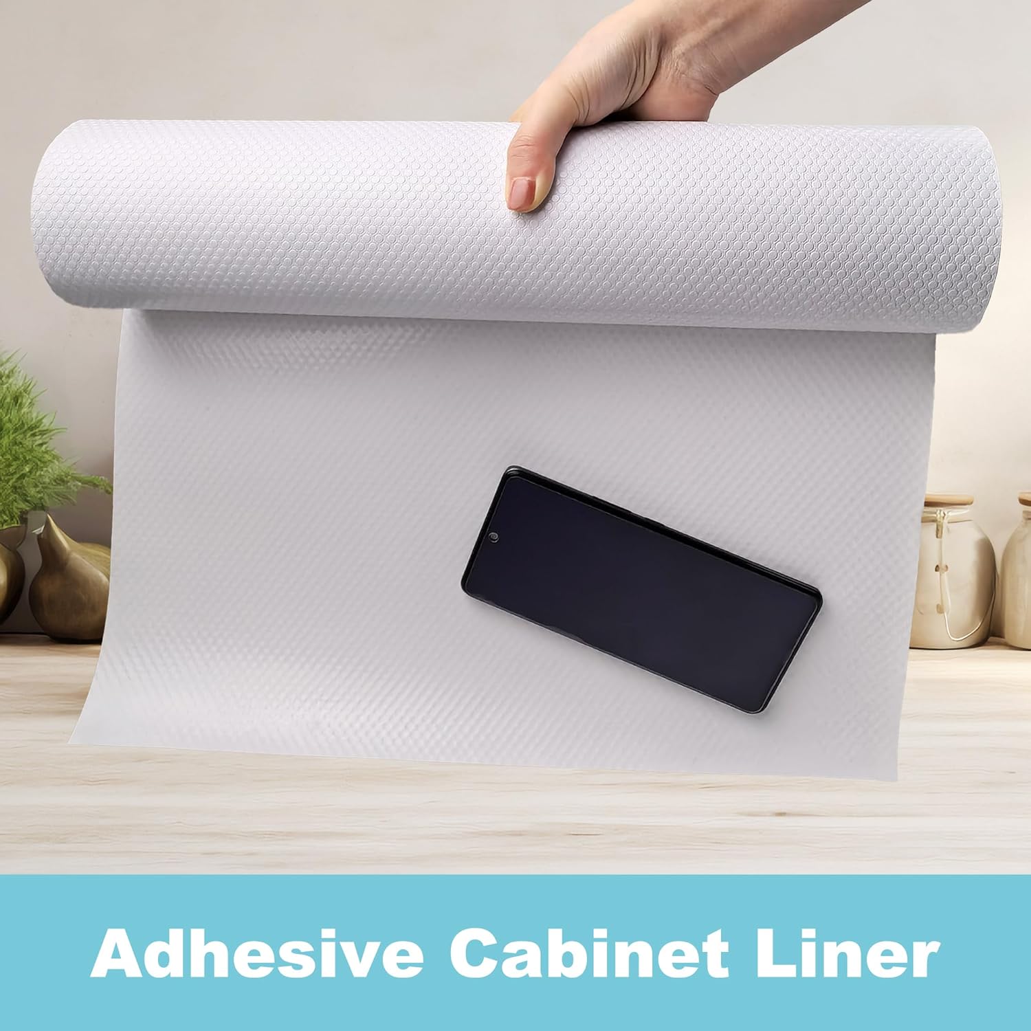 Cabinet Shelf Liner Peel and Stick: Self Adhesive Cabinets Paper - 15.7 in x 12 FT Non-Slip White Drawers Liners - Easy to Cut, Removable,  Cupboard Liner for Pantry Shelves, Countertops - Image 3