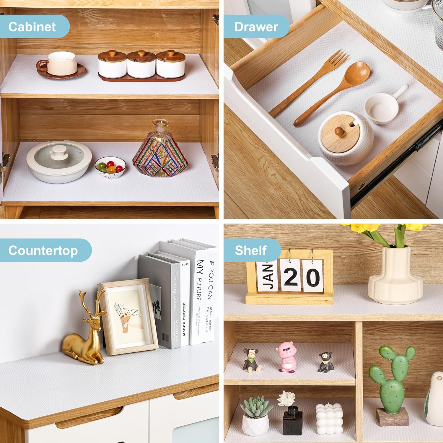 Cabinet Shelf Liner Peel and Stick: Self Adhesive Cabinets Paper - 15.7 in x 12 FT Non-Slip White Drawers Liners - Easy to Cut, Removable,  Cupboard Liner for Pantry Shelves, Countertops - Image 7