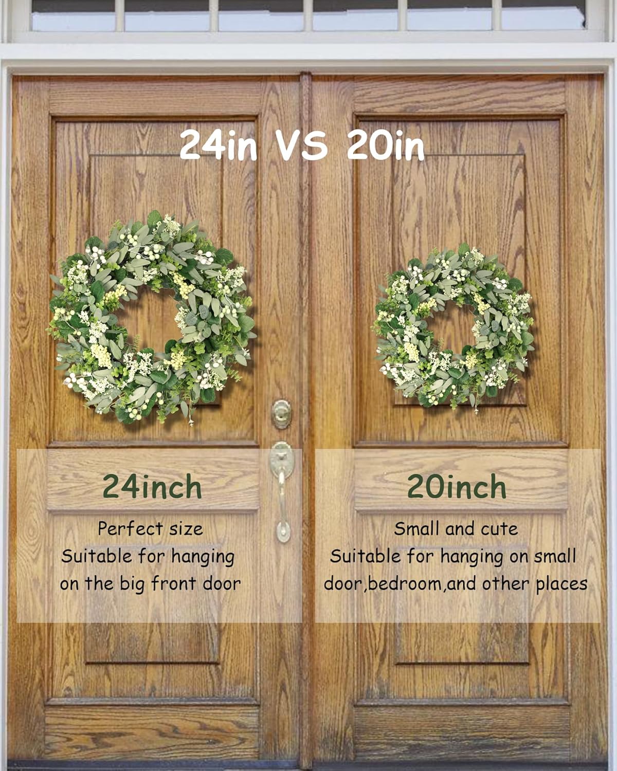 24-26 Inch Artificial Spring Summer Greenery Christmas Wreaths for Front Door Green Eucalyptus Leaf Wreath Decor Boxwood with Big Berries for Farmhouse Outside Year Round - Image 4