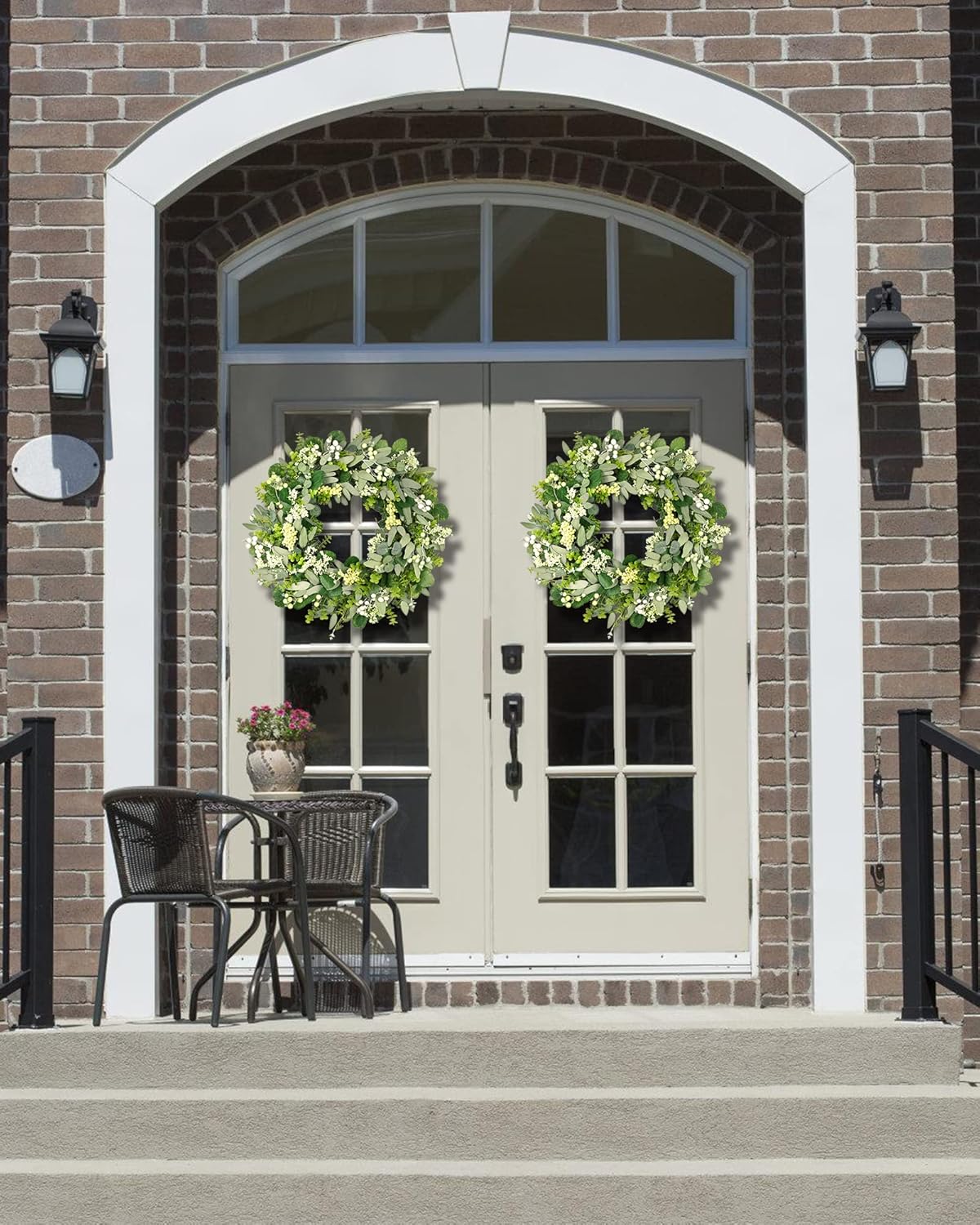 24-26 Inch Artificial Spring Summer Greenery Christmas Wreaths for Front Door Green Eucalyptus Leaf Wreath Decor Boxwood with Big Berries for Farmhouse Outside Year Round - Image 5