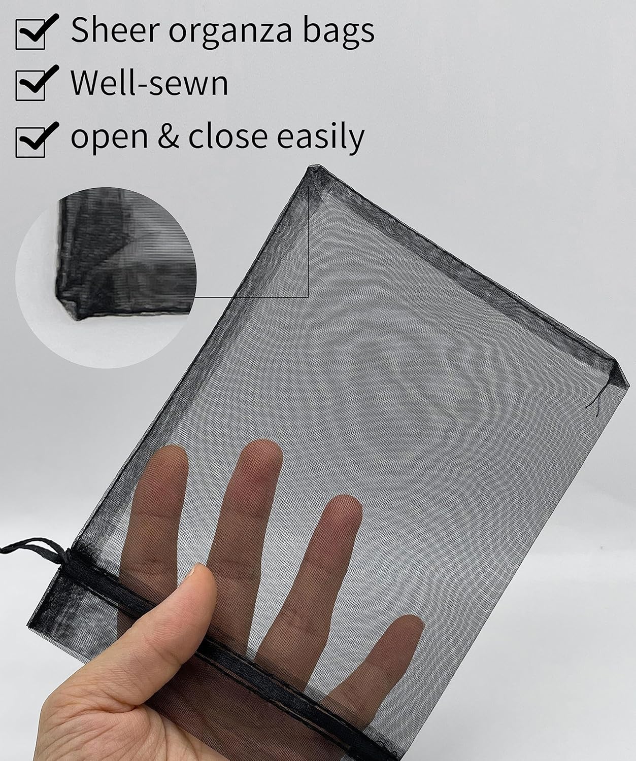 100PCS Sheer Organza Bag 5''X7'' Black Mesh Bags Drawstring Gift Bag Small for Jewelry Goodie Candy Wedding Party Favor Pouch Bags (Black) - Image 5