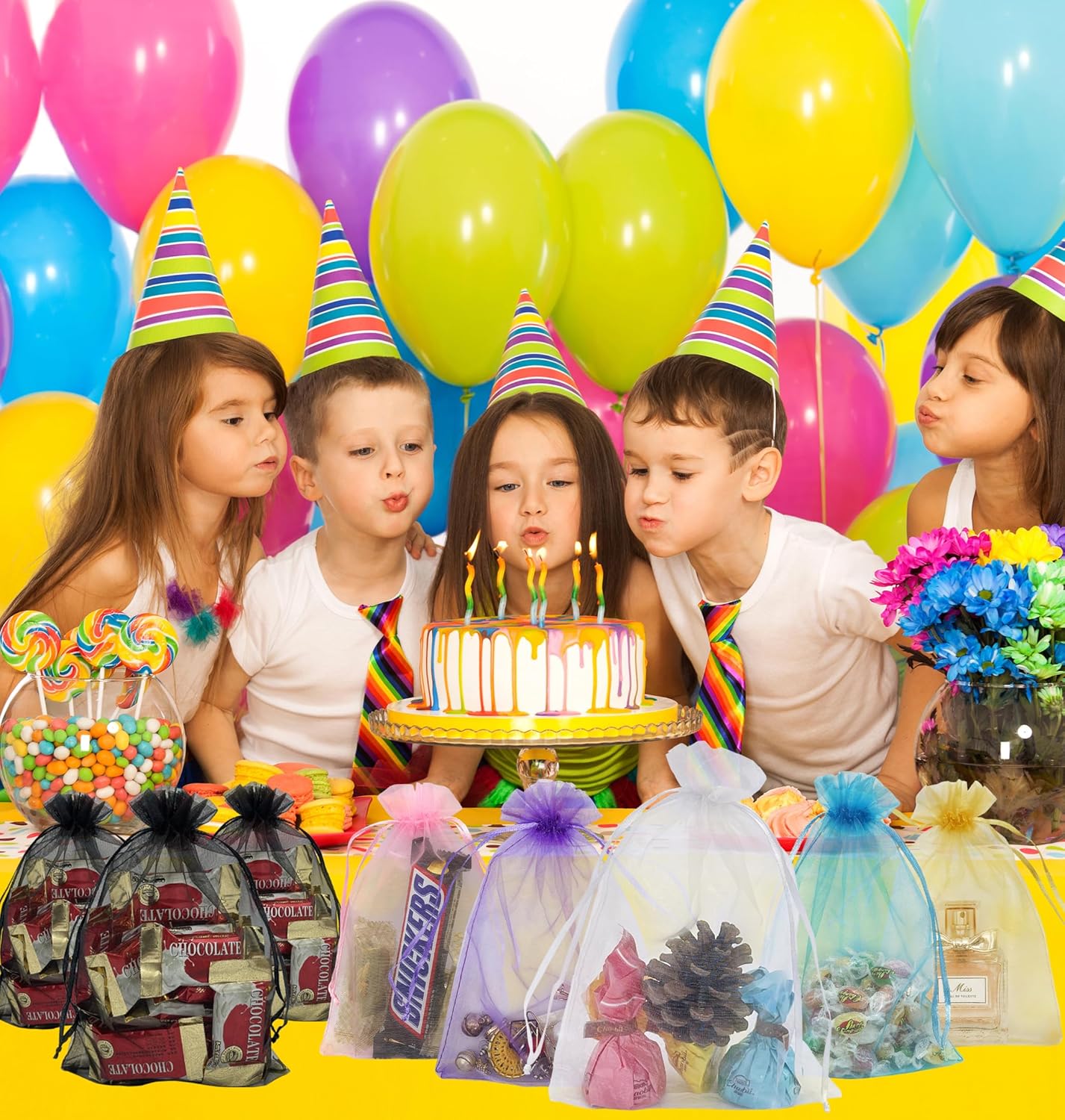 100PCS Sheer Organza Bag 5''X7'' Black Mesh Bags Drawstring Gift Bag Small for Jewelry Goodie Candy Wedding Party Favor Pouch Bags (Black) - Image 7