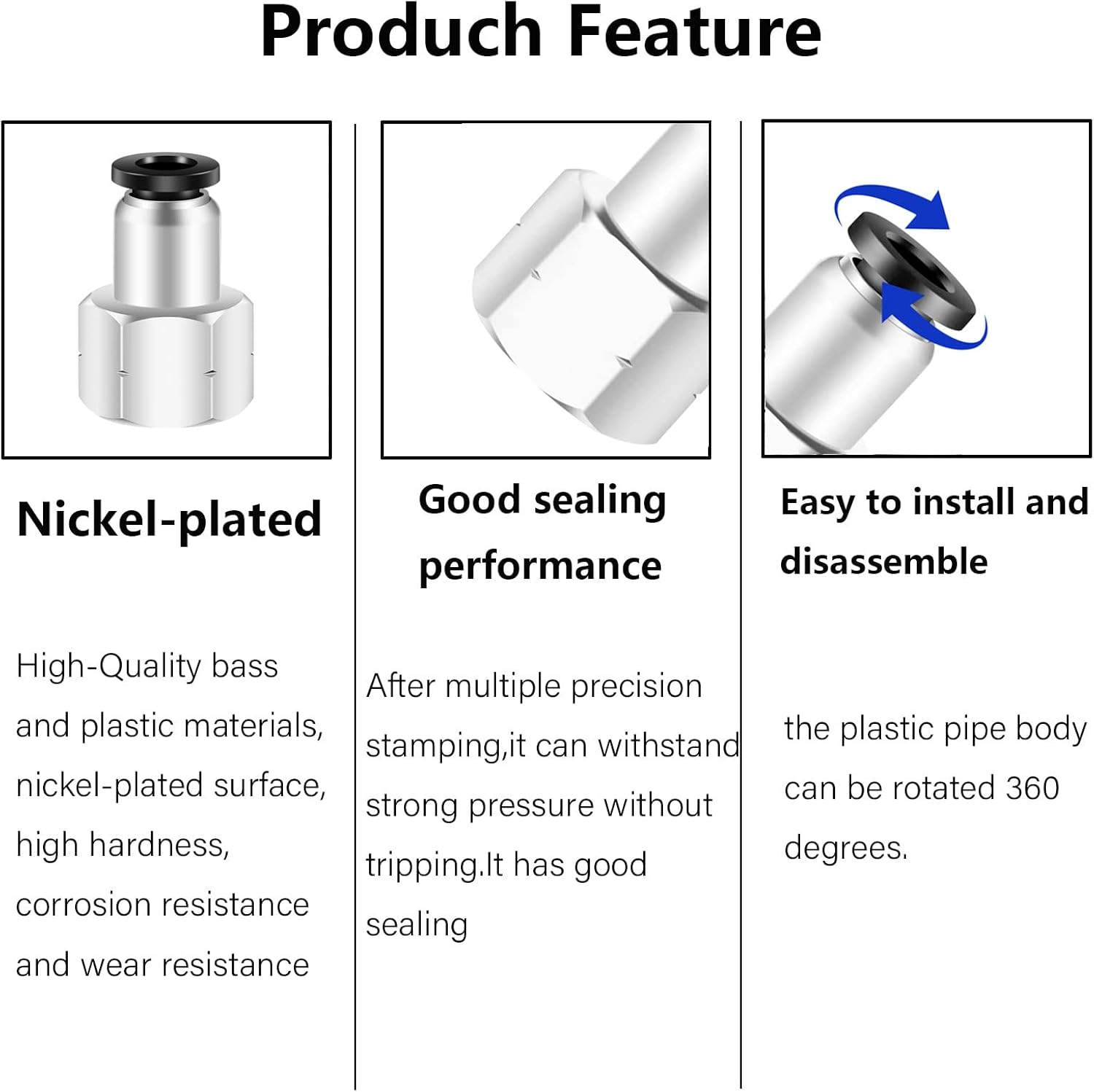 3/8 NPT Air Lines Fittings 1/4 OD Tubing Push Connect Air Fittings Quick Connect Tube Fittings Push in Connectors Fittings Air Hose Fittings Pneumatic Fittings Push Lock Fittings PCF 5Packs - Image 3