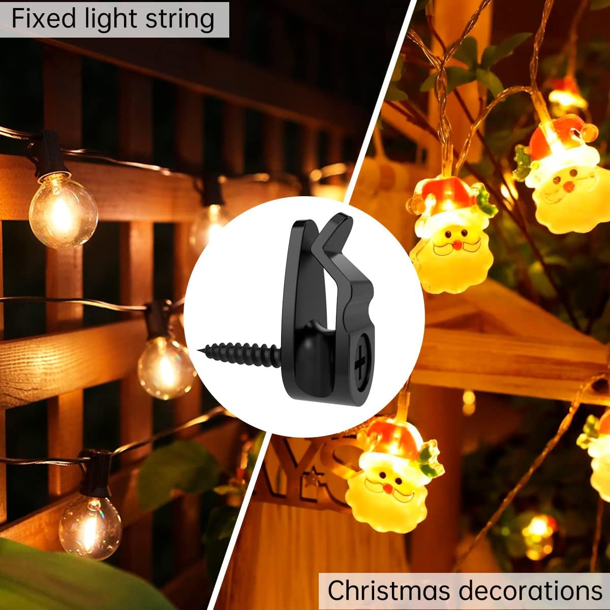 String Light Hanger Hooks,Screw in Hooks for Hanging Christmas Light,Led Fairy Led Light Clips,Black,50 Pack (Small) - Image 6