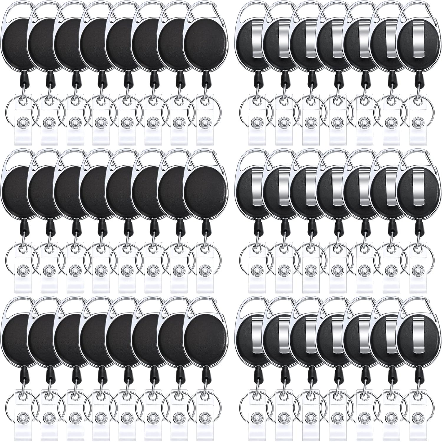 50 Pcs Heavy Duty Retractable Badge Reels Batch ID Badge Holder Retractable Clip Bulk Key Holder with Ring for Office Worker Employee, Doctor Nurse Gifts (Black) - Image 1