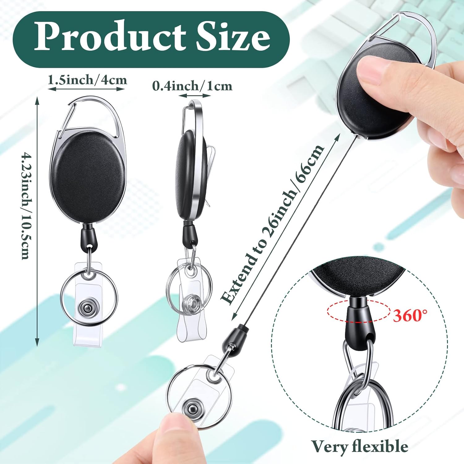50 Pcs Heavy Duty Retractable Badge Reels Batch ID Badge Holder Retractable Clip Bulk Key Holder with Ring for Office Worker Employee, Doctor Nurse Gifts (Black) - Image 2