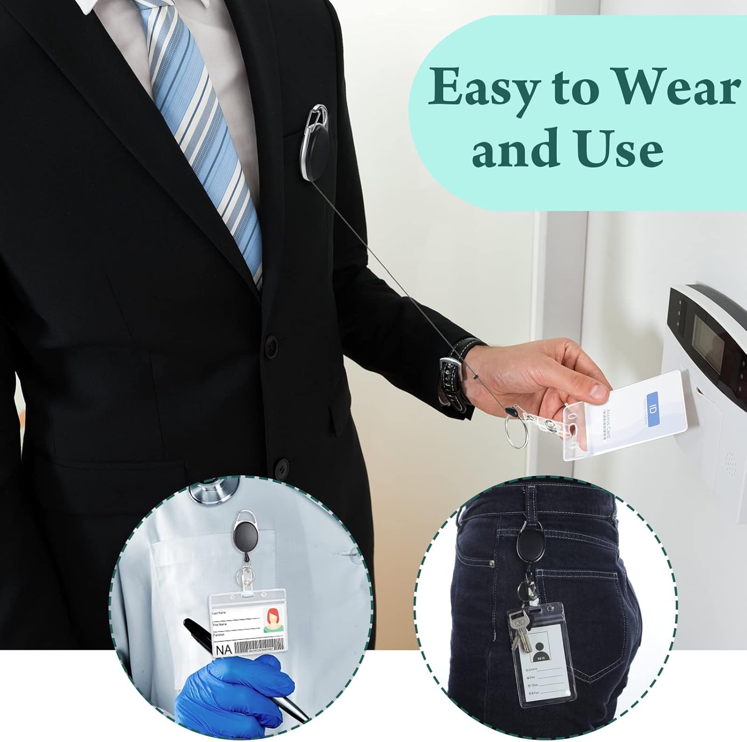 50 Pcs Heavy Duty Retractable Badge Reels Batch ID Badge Holder Retractable Clip Bulk Key Holder with Ring for Office Worker Employee, Doctor Nurse Gifts (Black) - Image 5
