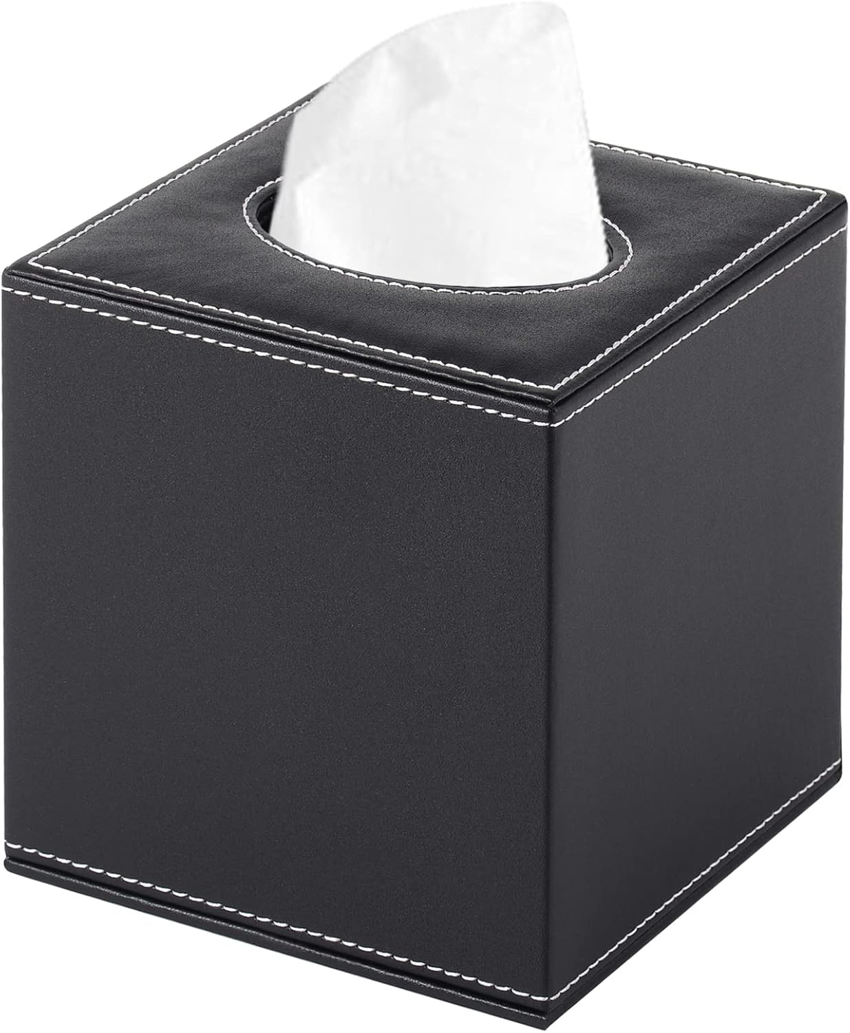 PU Leather Tissue Box Cover Square,Upgrade Large Size Napkin Holder Pumping Paper Case Dispenser,Facial Tissue Holder with Magnetic Bottom for Home Office Car Hotel Restaurant Black (Black-1) - Image 1