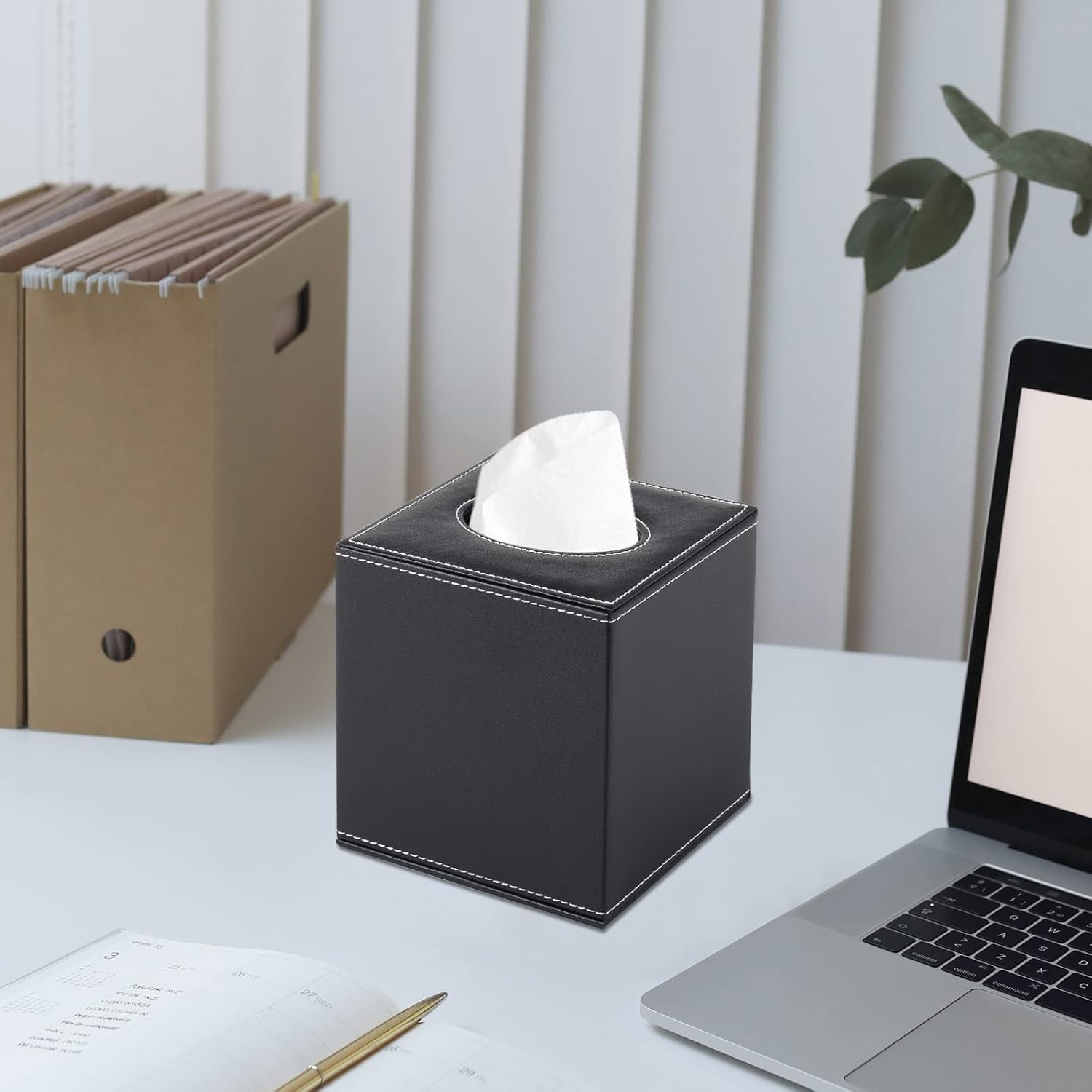 PU Leather Tissue Box Cover Square,Upgrade Large Size Napkin Holder Pumping Paper Case Dispenser,Facial Tissue Holder with Magnetic Bottom for Home Office Car Hotel Restaurant Black (Black-1) - Image 5