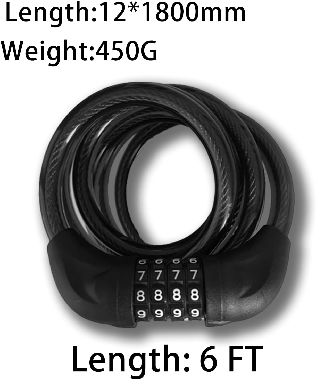 Bike Cable Lock 6FT Long, 4 Digit Resettable Combination Lock, Heavy Duty Steel Cable with Waterproof Vinyl Coating Anti Theft Security Lock for Road Bike E-Bike Scooter Fence Gate Toolbox - Image 2