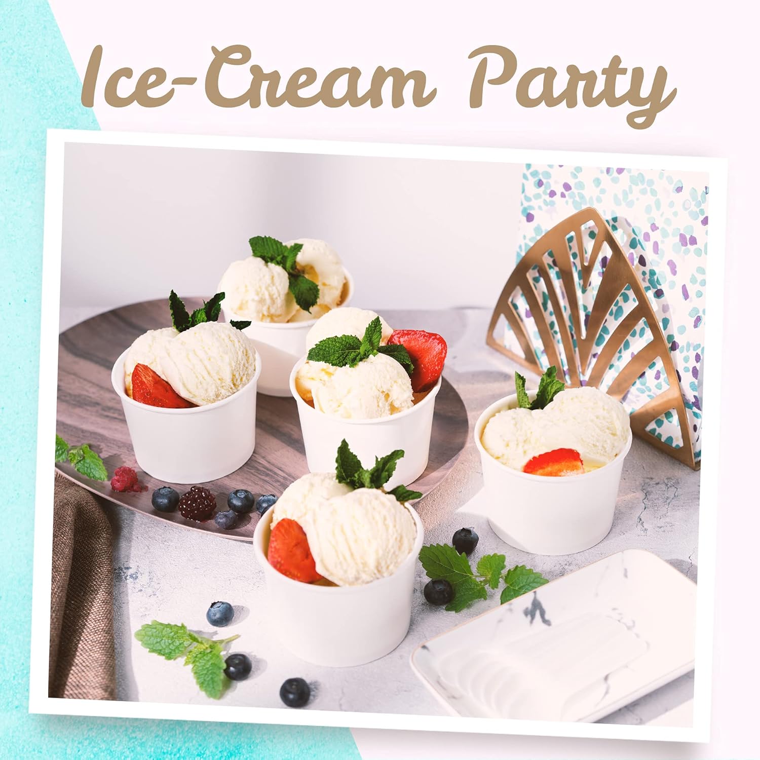 Paper Ice Cream Cups - 50-Count 9-Oz Disposable Dessert Bowls for Hot or Cold Food, 9-Ounce Party Supplies Treat Cups for Sundae, Frozen Yogurt, Soup, White - Image 2