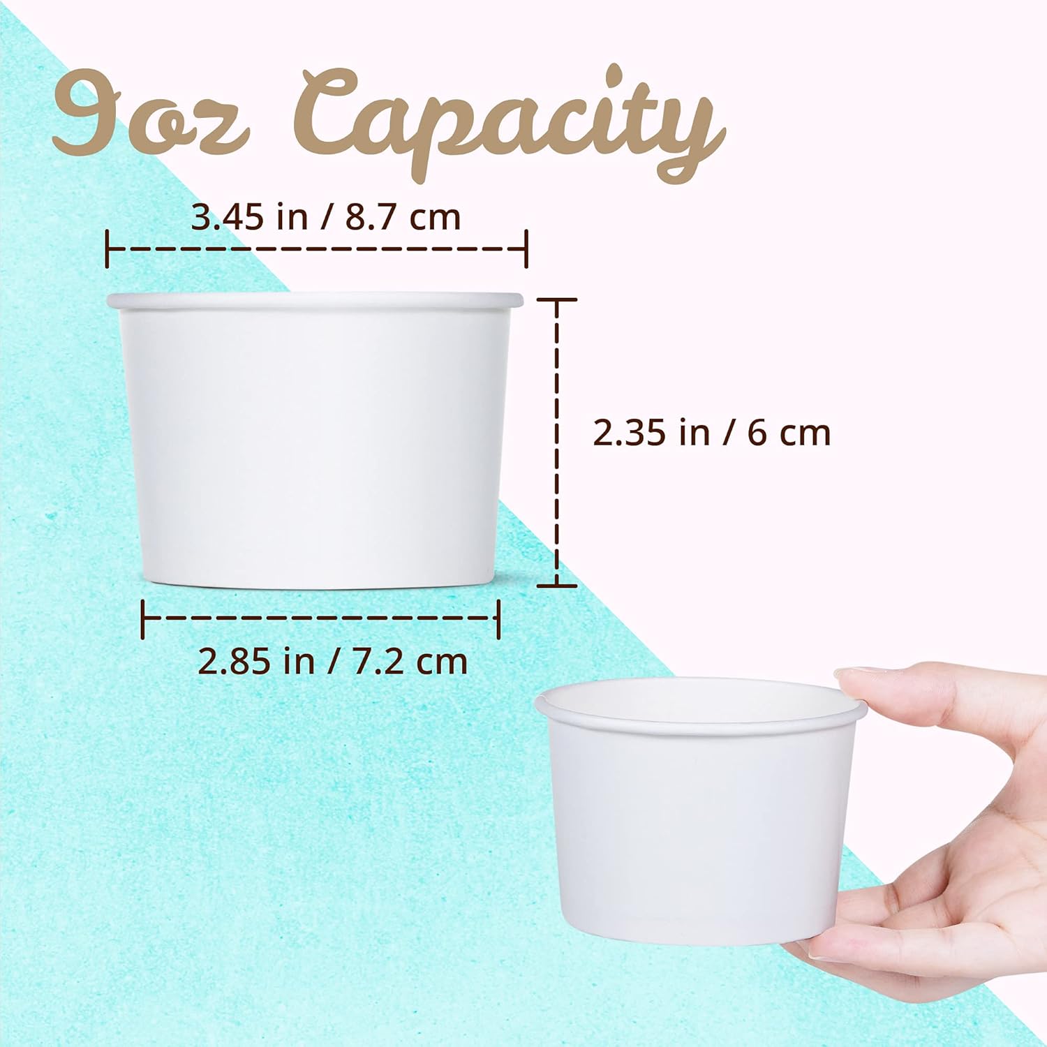 Paper Ice Cream Cups - 50-Count 9-Oz Disposable Dessert Bowls for Hot or Cold Food, 9-Ounce Party Supplies Treat Cups for Sundae, Frozen Yogurt, Soup, White - Image 4