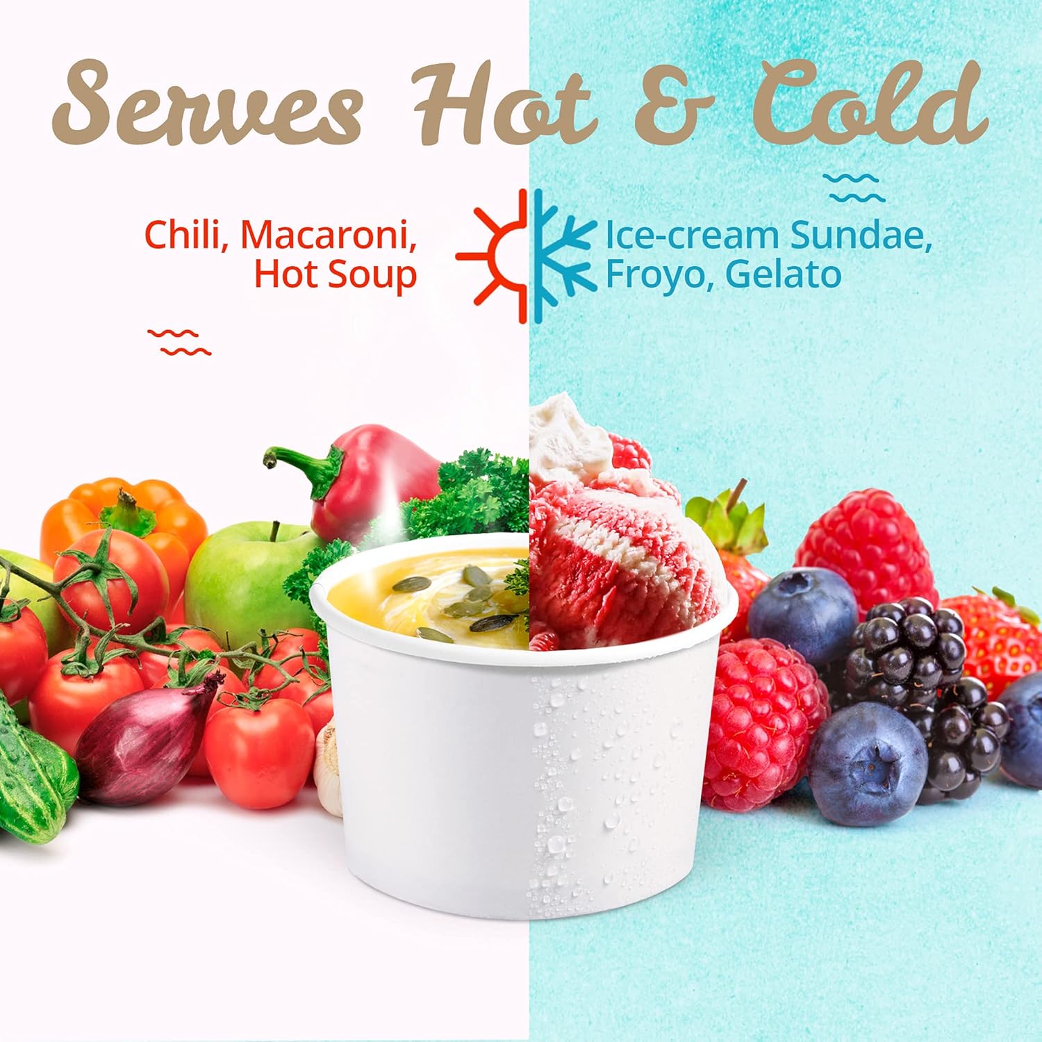 Paper Ice Cream Cups - 50-Count 9-Oz Disposable Dessert Bowls for Hot or Cold Food, 9-Ounce Party Supplies Treat Cups for Sundae, Frozen Yogurt, Soup, White - Image 7