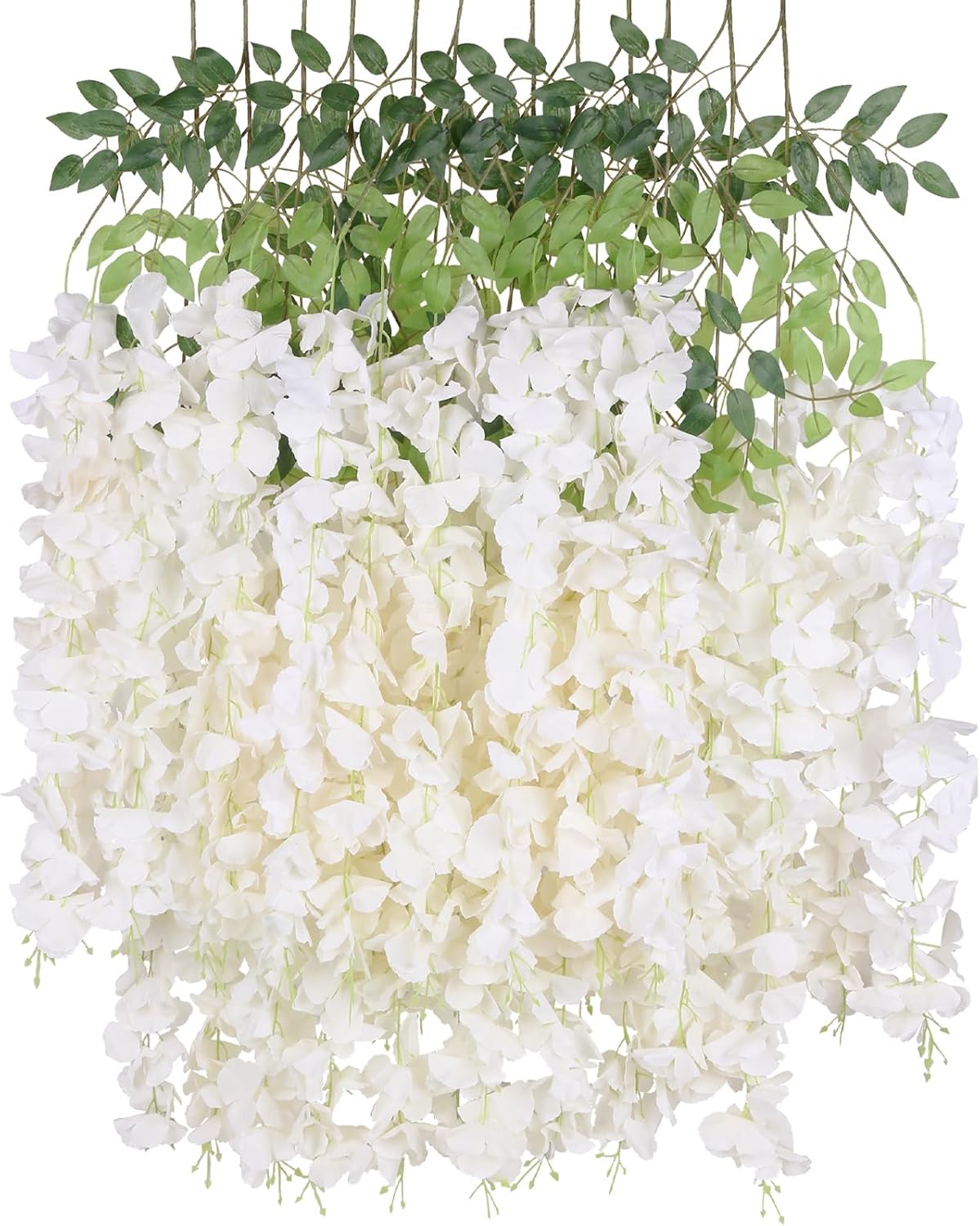 12Pack Wisteria Hanging Artificial Flowers 3.6ft Wisteria Silk Flowers Garland Fake Bushy Vine Faux Ratta String for Wedding Arch Party Garden Greenery Home Wall Backdrop Decor (Milk White) - Image 1
