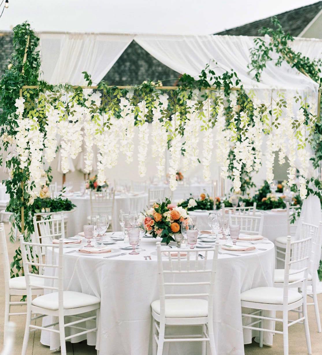 12Pack Wisteria Hanging Artificial Flowers 3.6ft Wisteria Silk Flowers Garland Fake Bushy Vine Faux Ratta String for Wedding Arch Party Garden Greenery Home Wall Backdrop Decor (Milk White) - Image 2