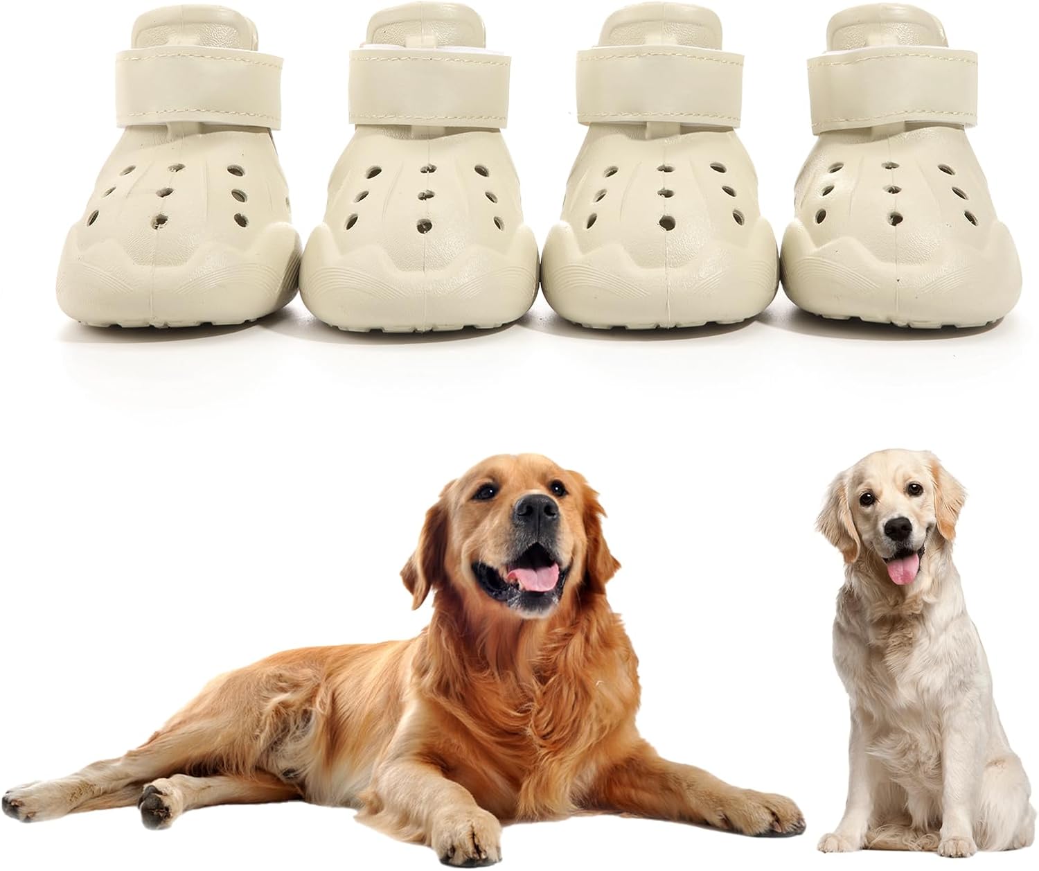 Dog Shoes, Dog Sandals for Hot Pavement, Non-Slip Waterproof Dog Booties for Winter Snowy Day and Summer, Adjustable Straps Easy-Clean Beach Outdoor Pet Boots Rugged Sole-4Pcs Beige - Image 1