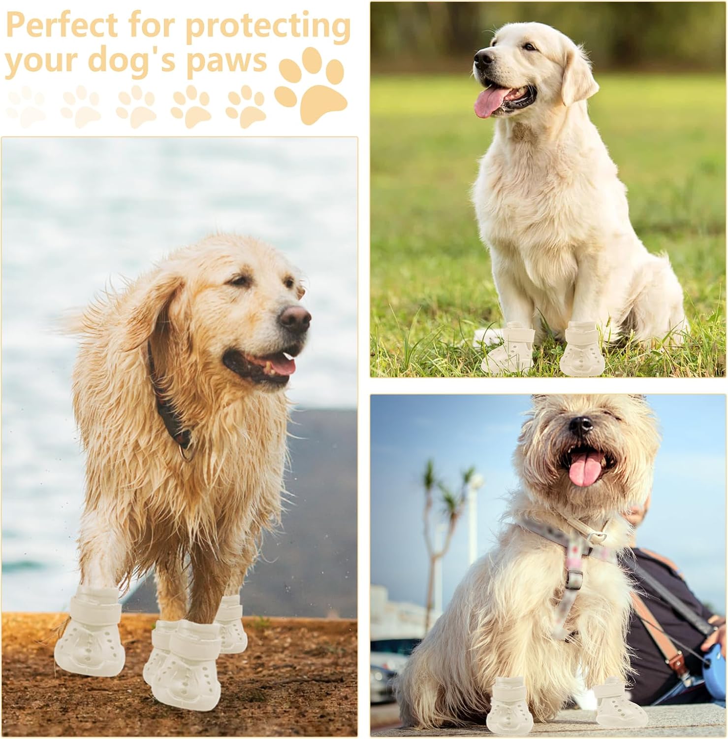 Dog Shoes, Dog Sandals for Hot Pavement, Non-Slip Waterproof Dog Booties for Winter Snowy Day and Summer, Adjustable Straps Easy-Clean Beach Outdoor Pet Boots Rugged Sole-4Pcs Beige - Image 4