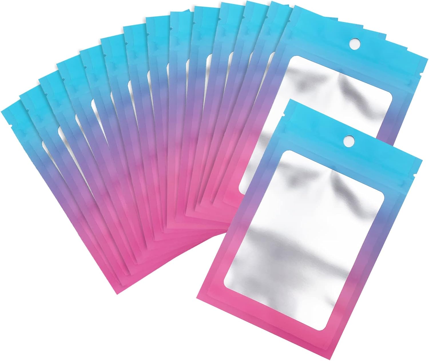 100 Pcs Resealable Mylar Bags, Gradient Color Food Storage Bags, Zip Bag Foil Bags Packaging Pouch for Food Storage, Sample, Small Business (Blue Pink, 4 X 6 Inch) - Image 1