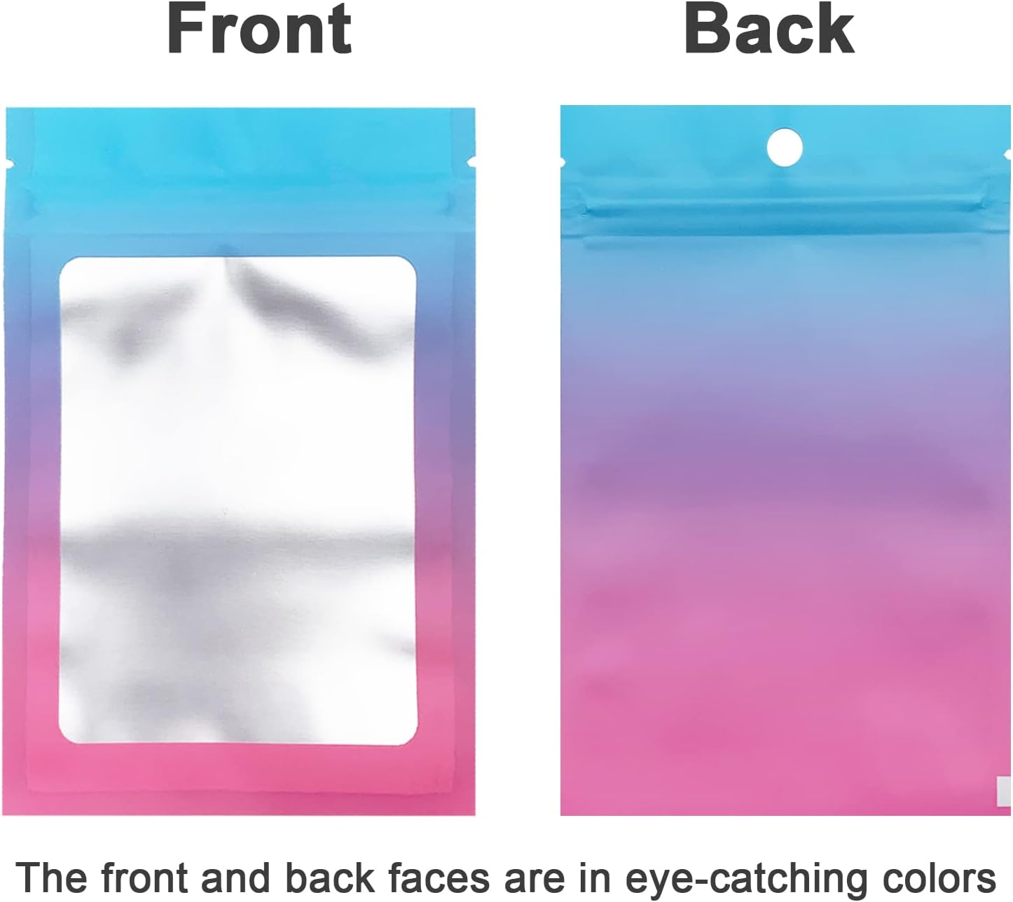 100 Pcs Resealable Mylar Bags, Gradient Color Food Storage Bags, Zip Bag Foil Bags Packaging Pouch for Food Storage, Sample, Small Business (Blue Pink, 4 X 6 Inch) - Image 2