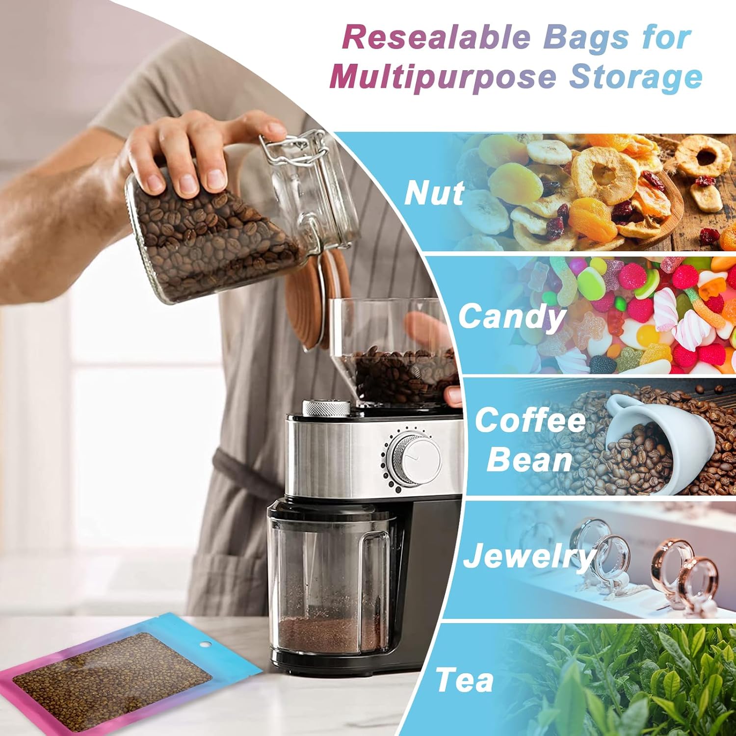 100 Pcs Resealable Mylar Bags, Gradient Color Food Storage Bags, Zip Bag Foil Bags Packaging Pouch for Food Storage, Sample, Small Business (Blue Pink, 4 X 6 Inch) - Image 6