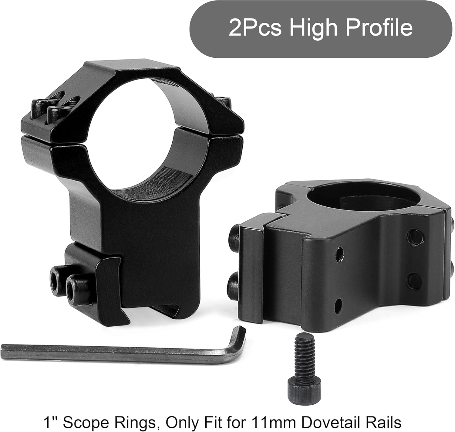 1'' Dovetail Scope Rings, 2 Pack High Profile or Medium Profile 1 Inch Scope Mount Rings for 11mm Dovetail Rails - Image 2