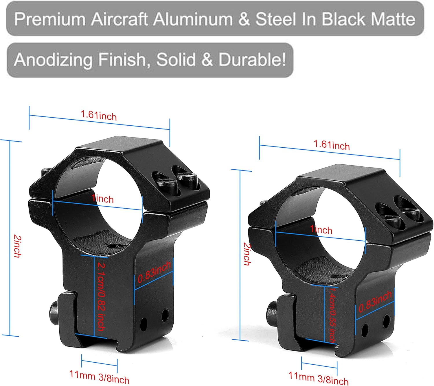 1'' Dovetail Scope Rings, 2 Pack High Profile or Medium Profile 1 Inch Scope Mount Rings for 11mm Dovetail Rails - Image 5