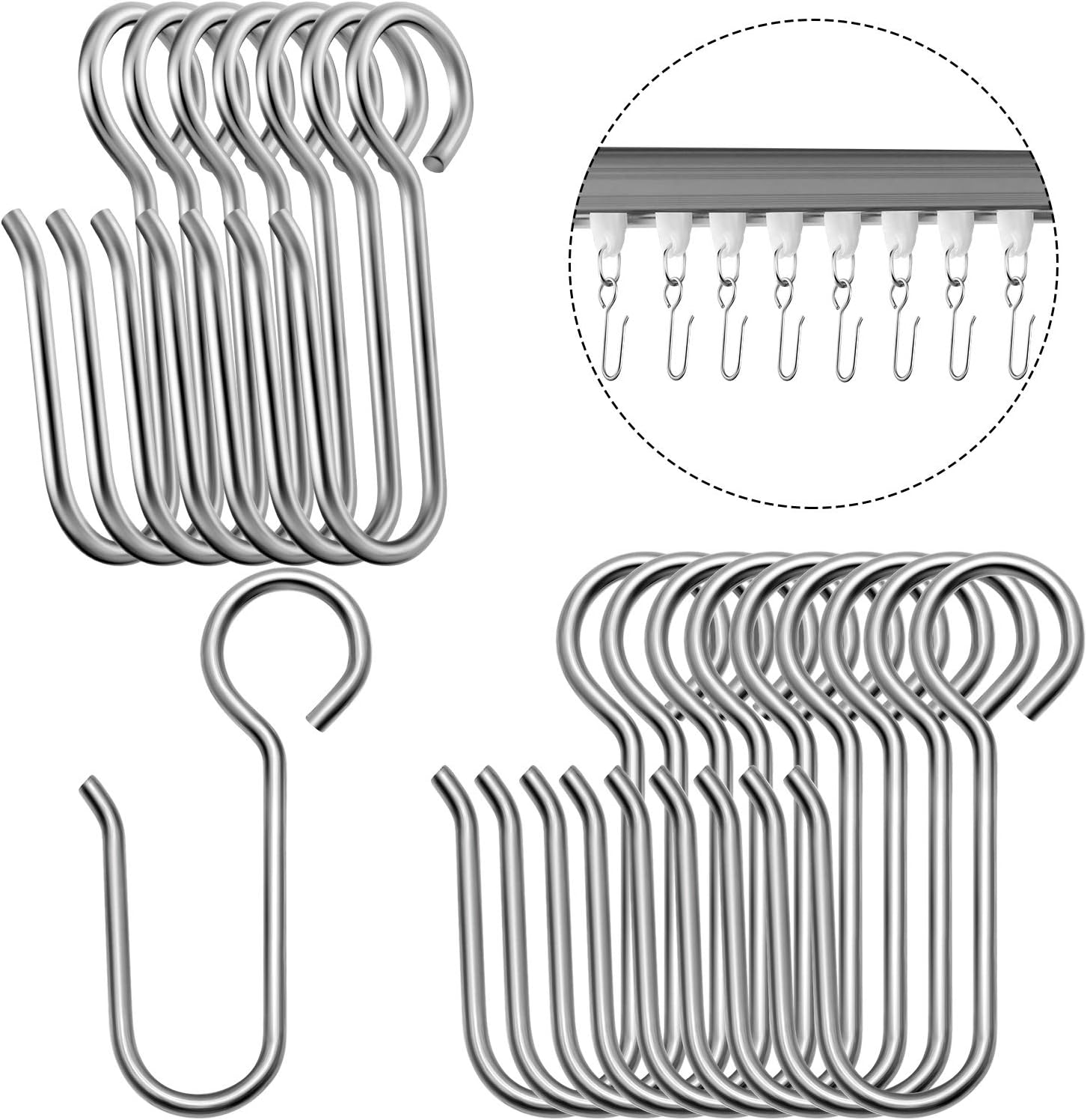 60 Pcs Metal Curtain Track Hooks S Shaped Small Curtain Metal Drape Wire Hooks for Ceiling Drape Track (Silver) - Image 1