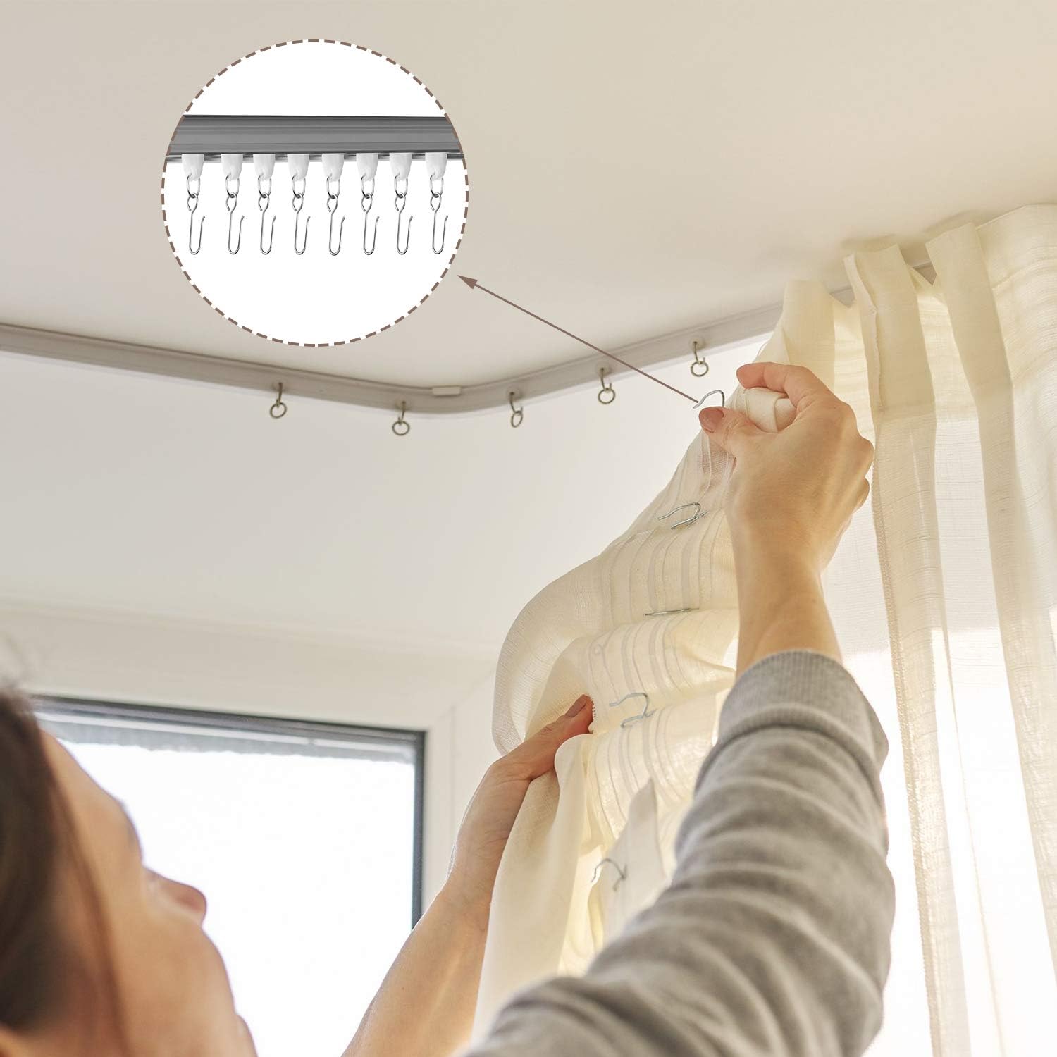 60 Pcs Metal Curtain Track Hooks S Shaped Small Curtain Metal Drape Wire Hooks for Ceiling Drape Track (Silver) - Image 4